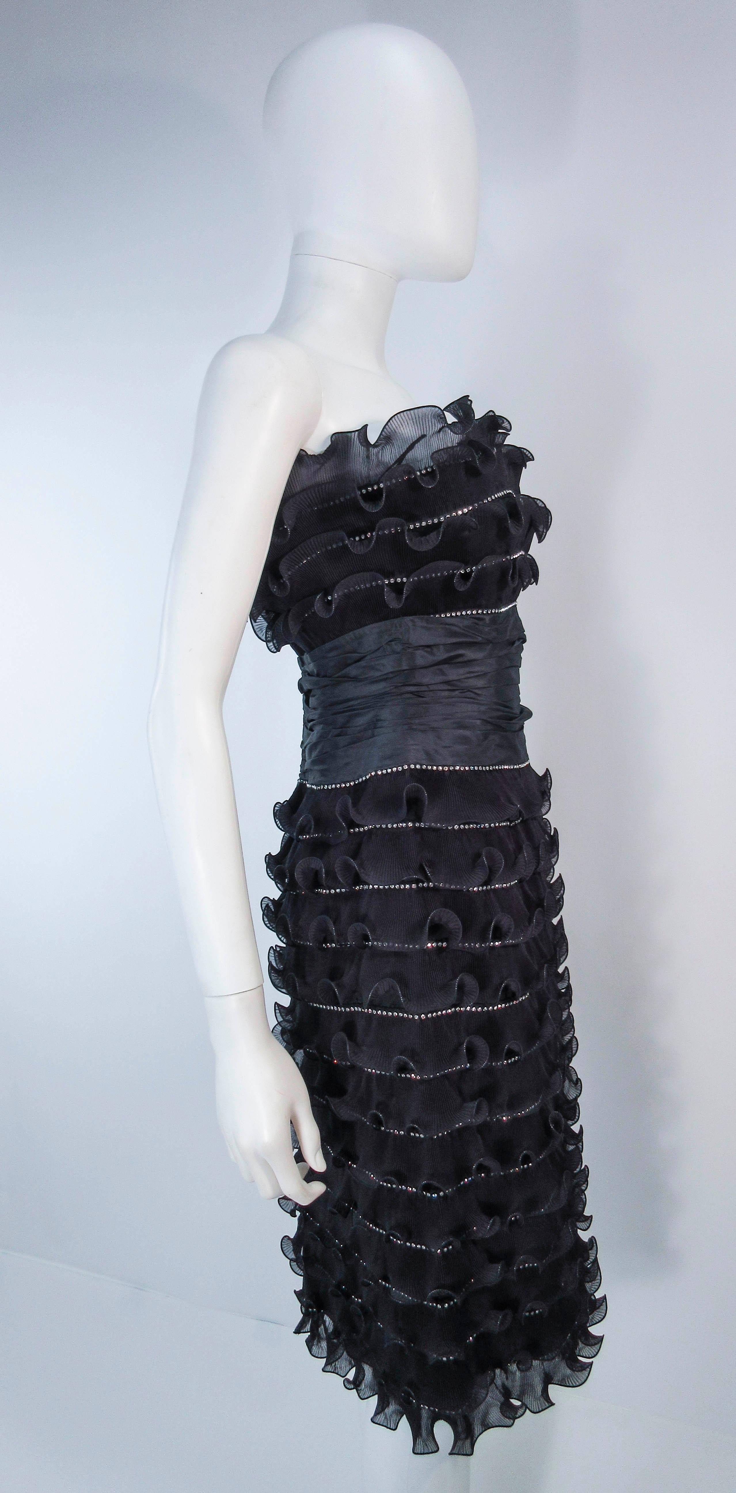JIKI Monte-Carlo Creation Black Pleated Ruffle Rhinestone Cocktail Dress Size 38 For Sale 5