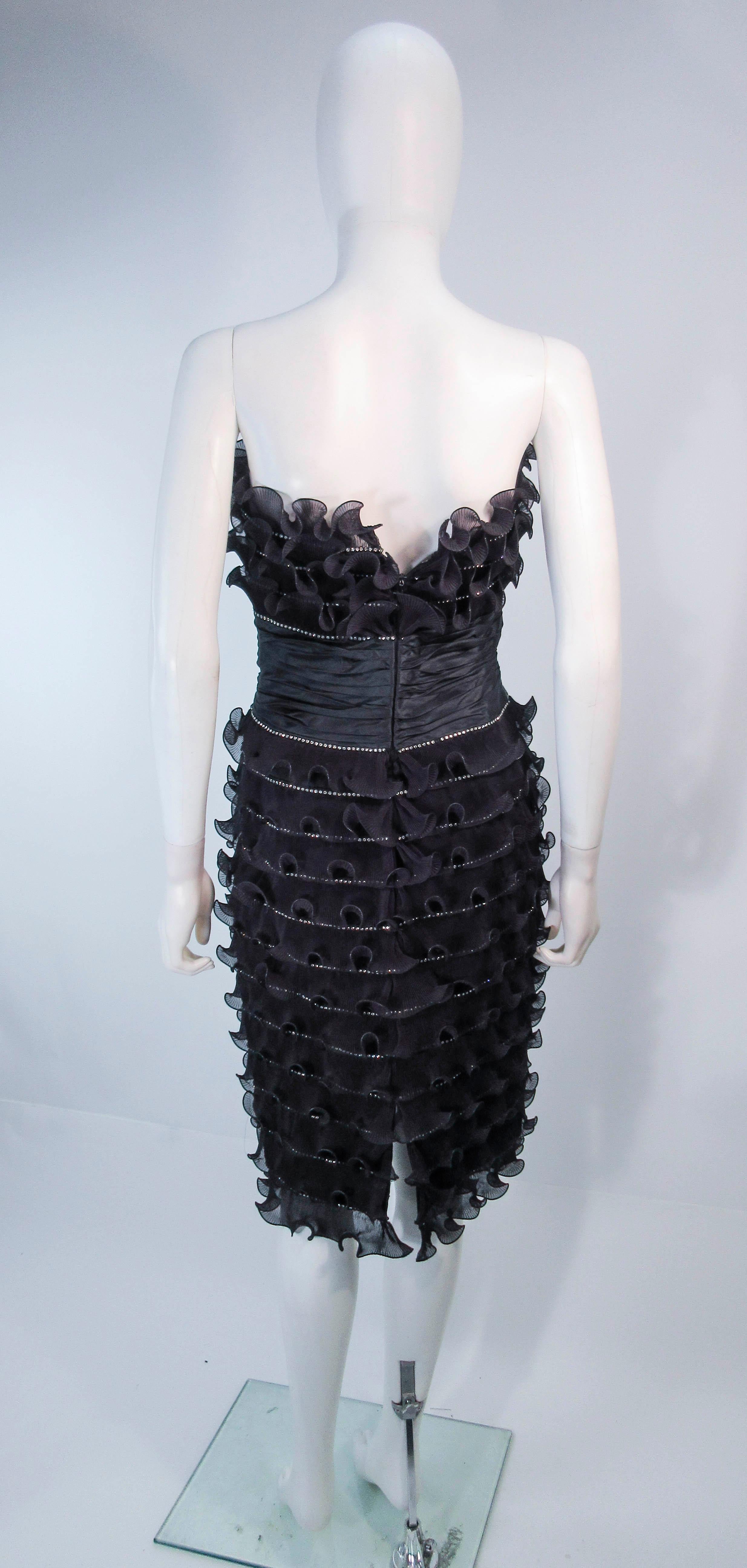 JIKI Monte-Carlo Creation Black Pleated Ruffle Rhinestone Cocktail Dress Size 38 For Sale 6