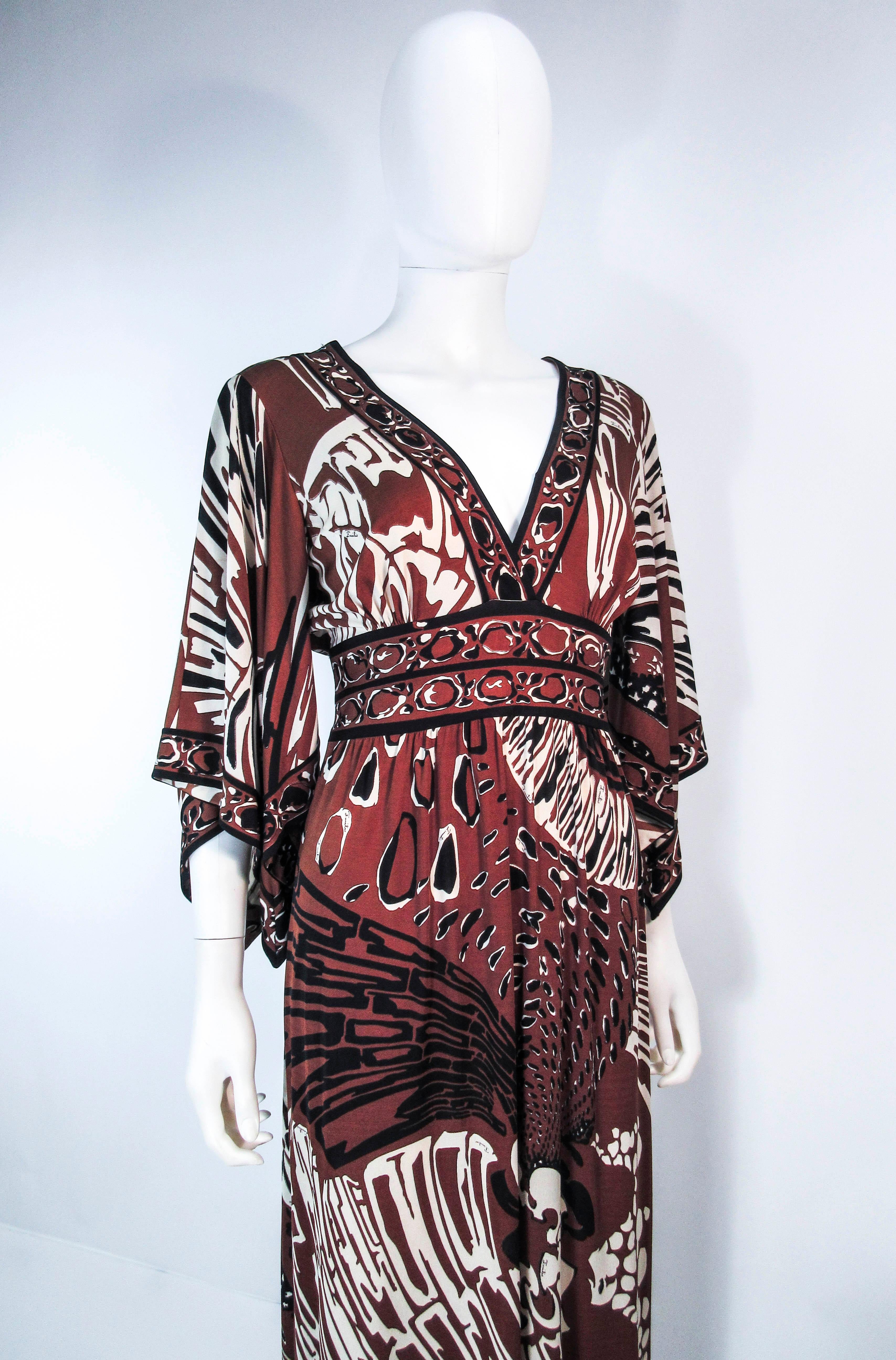 Pucci Vintage Brown and Black Silk Maxi Gown with Draped Sleeves  2