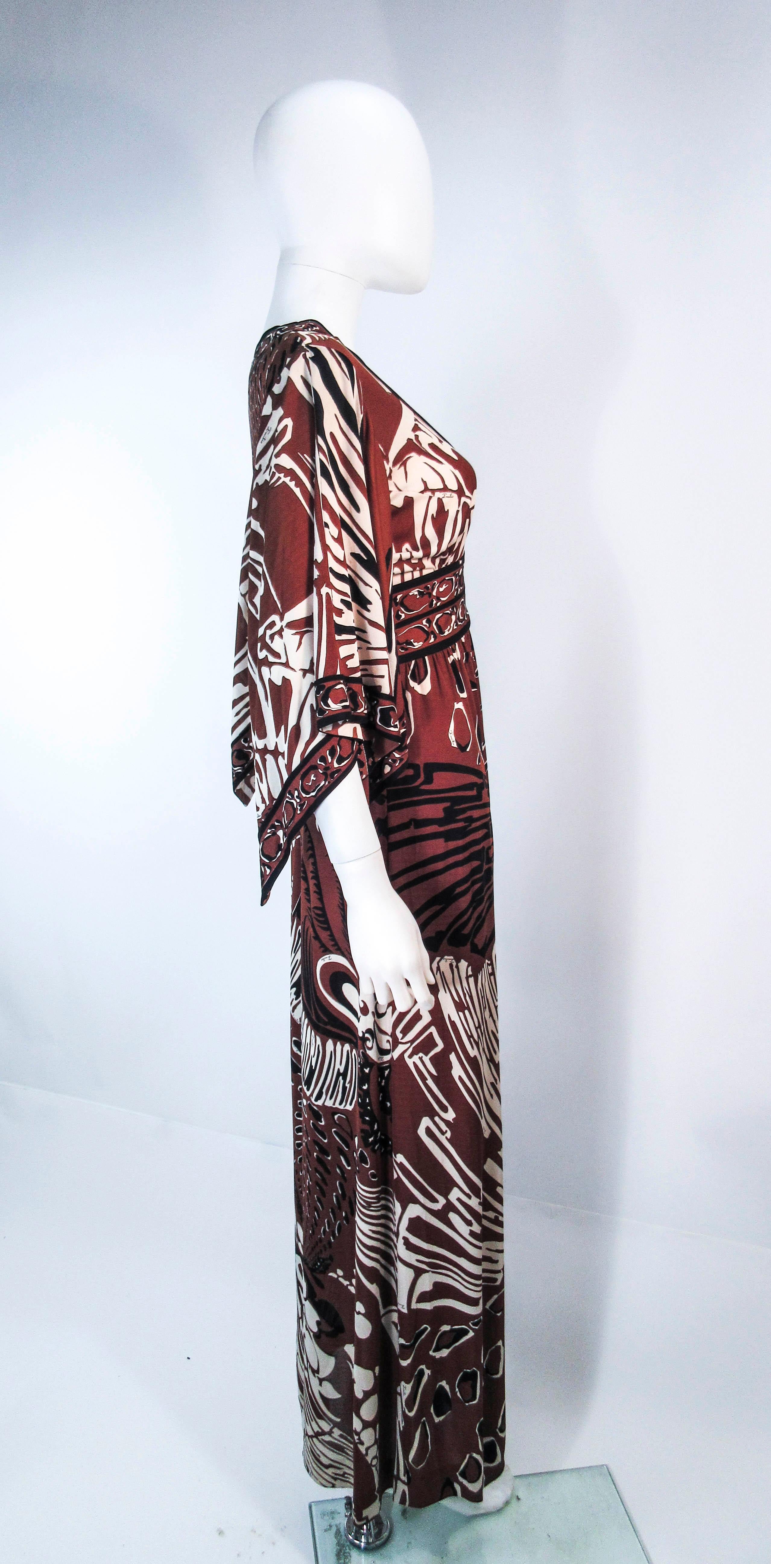 Pucci Vintage Brown and Black Silk Maxi Gown with Draped Sleeves  4