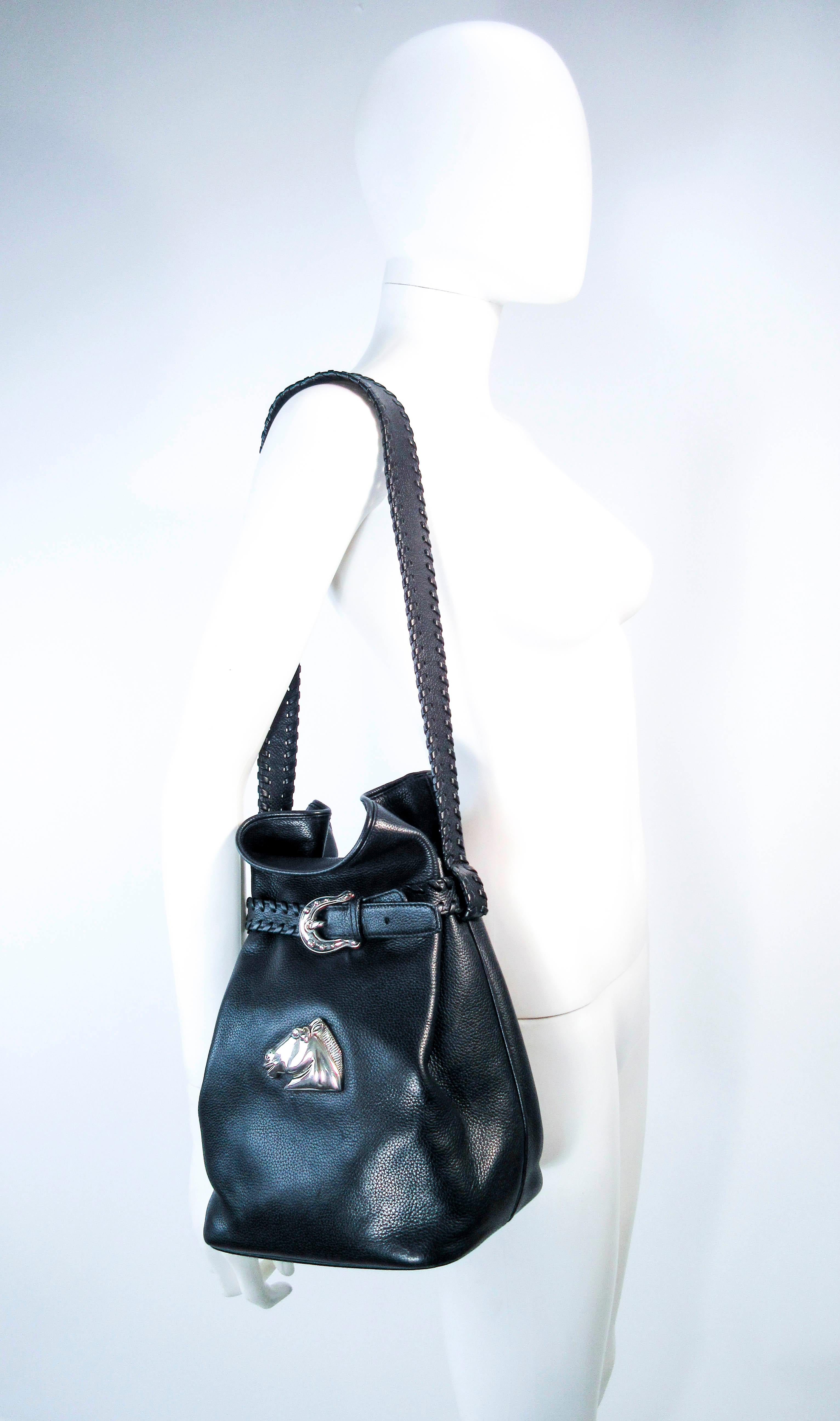 Barry Keiselstein-Cord Black Leather Horse Bucket Bag with Silver Hardware 6