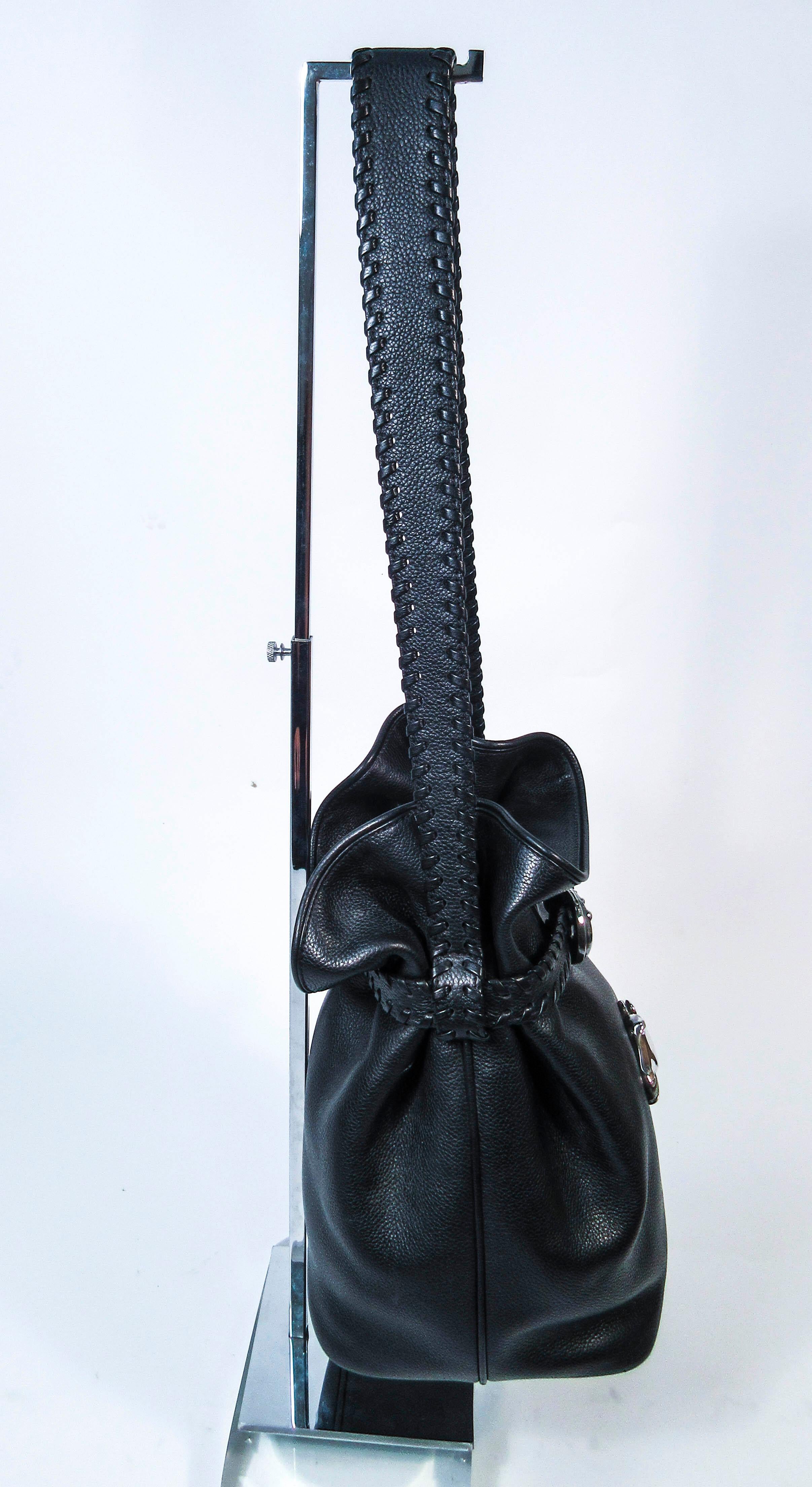 Barry Keiselstein-Cord Black Leather Horse Bucket Bag with Silver Hardware 3