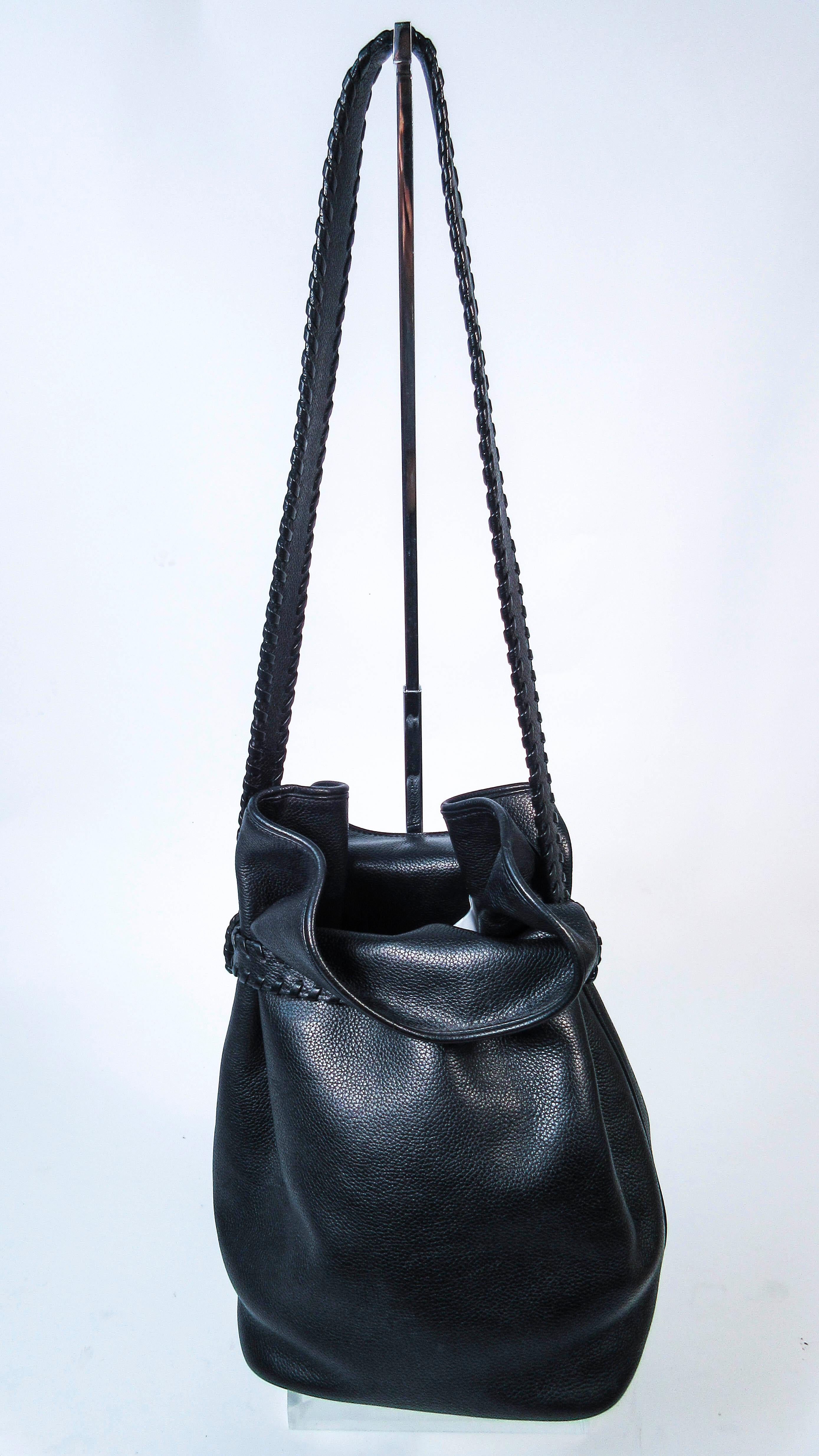 Barry Keiselstein-Cord Black Leather Horse Bucket Bag with Silver Hardware 4