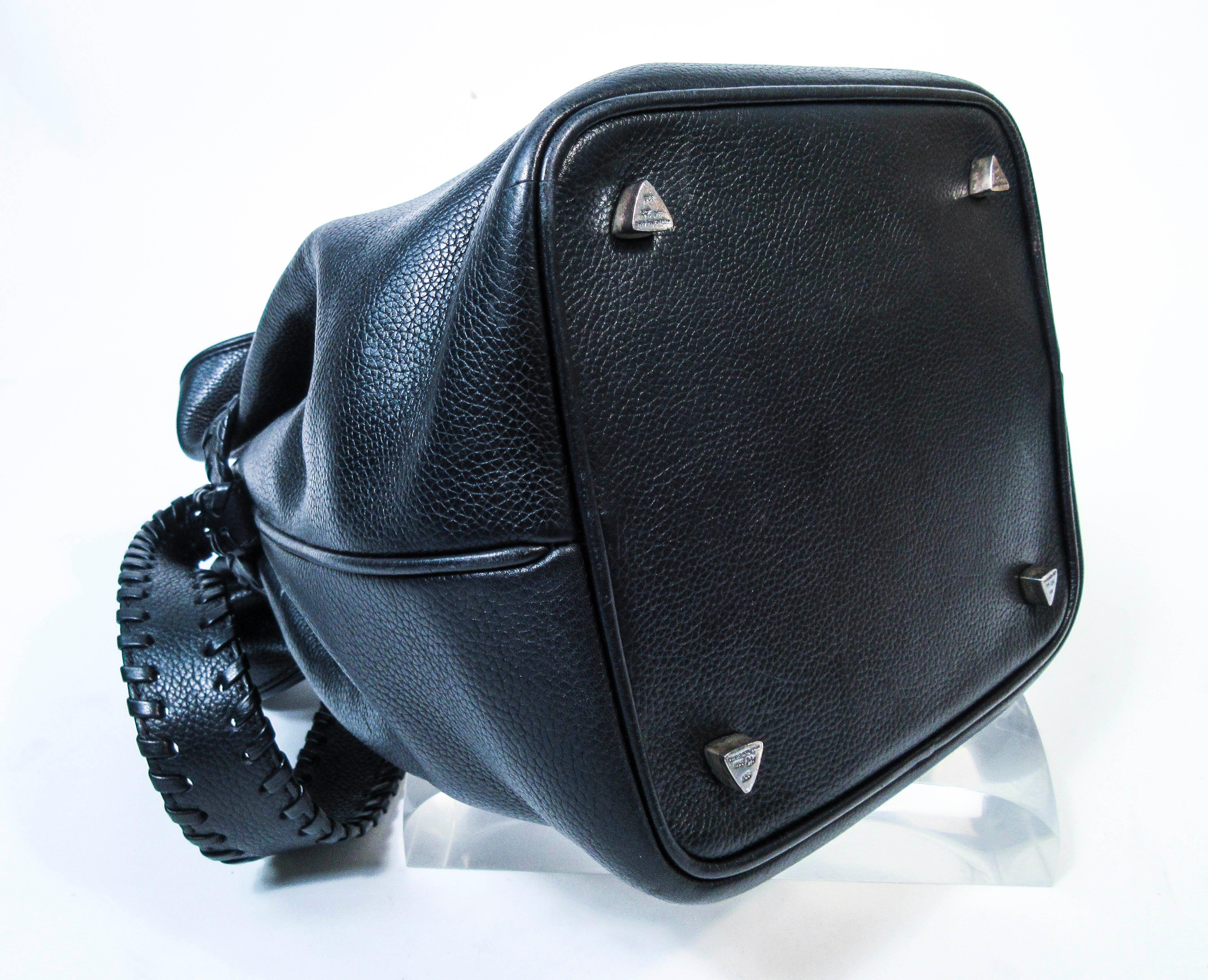 Barry Keiselstein-Cord Black Leather Horse Bucket Bag with Silver Hardware 5