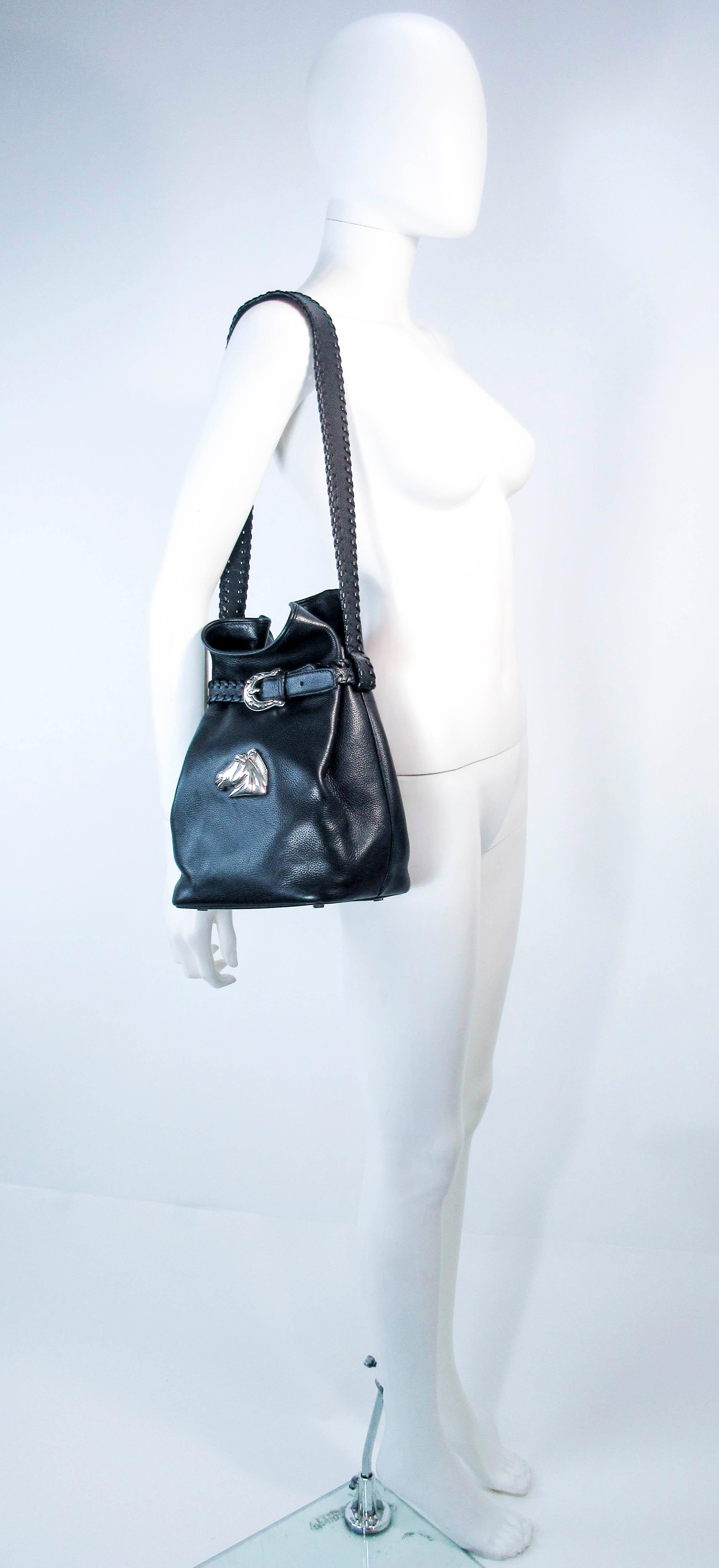 black leather bag with silver hardware