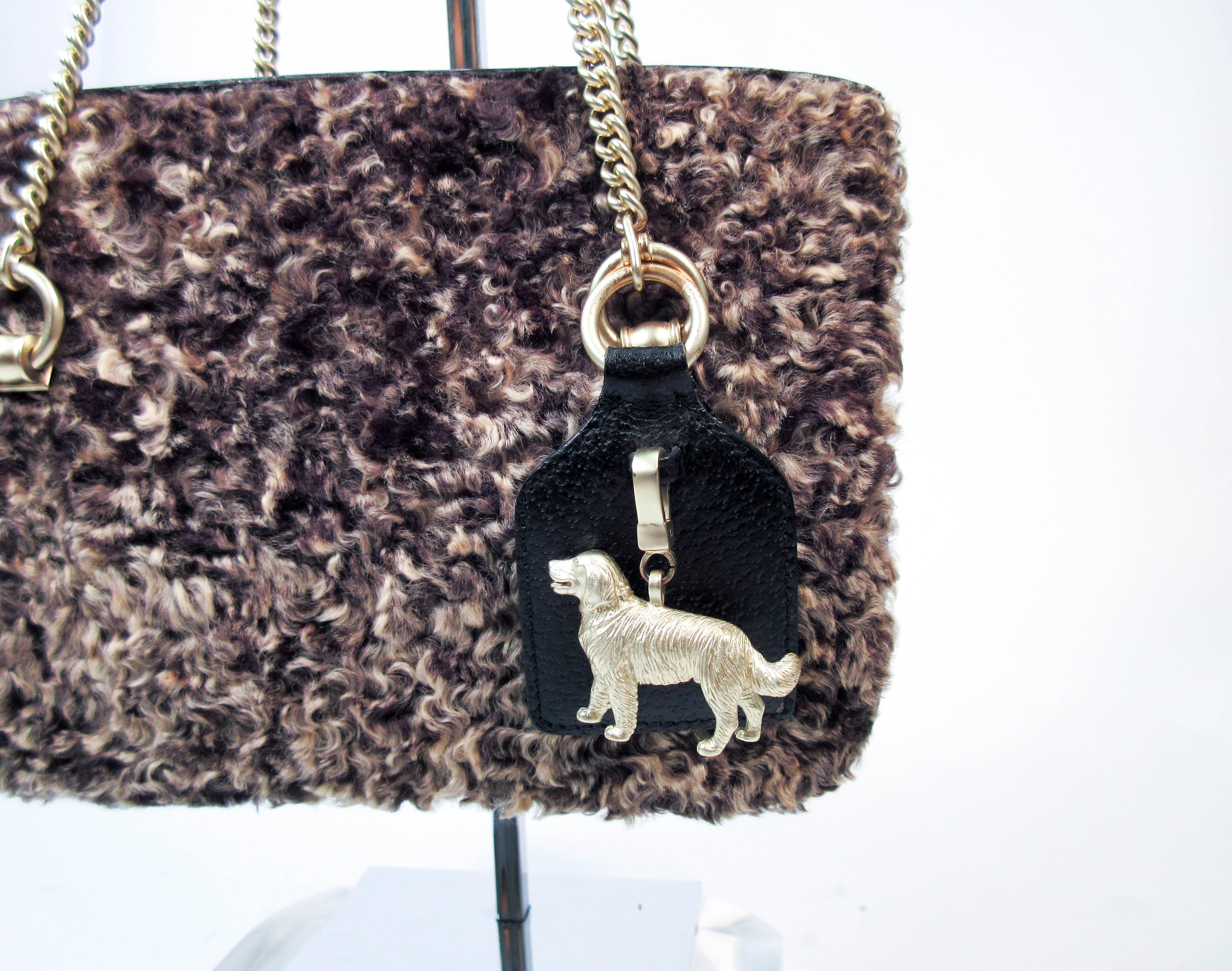 Women's Barry Keiselstein Cord Petite Curly Lamb Dog Purse with Gold Hardware