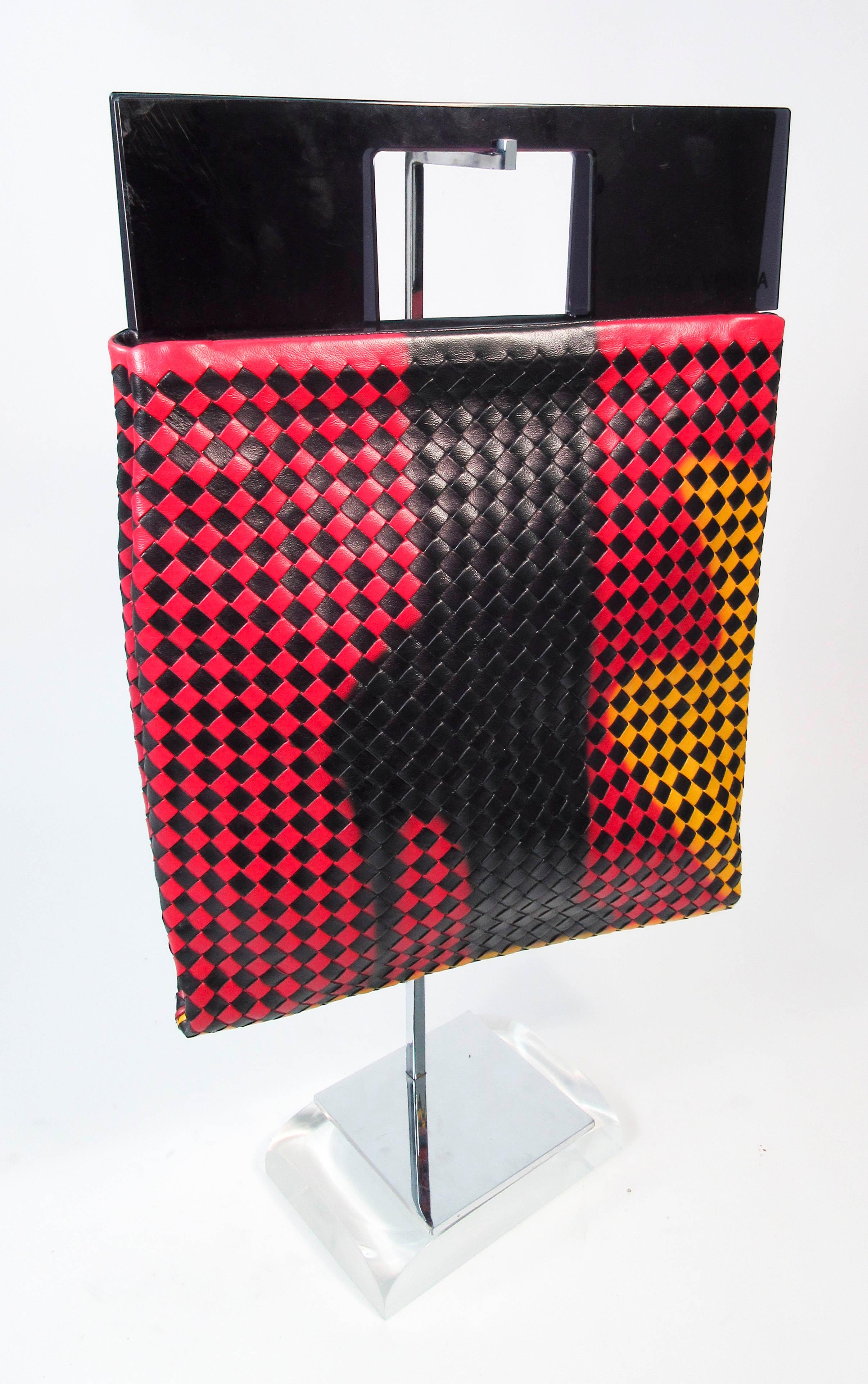 Women's Bottega Veneta Black Yellow Red Woven Large Plastic Shopper High Heel Design