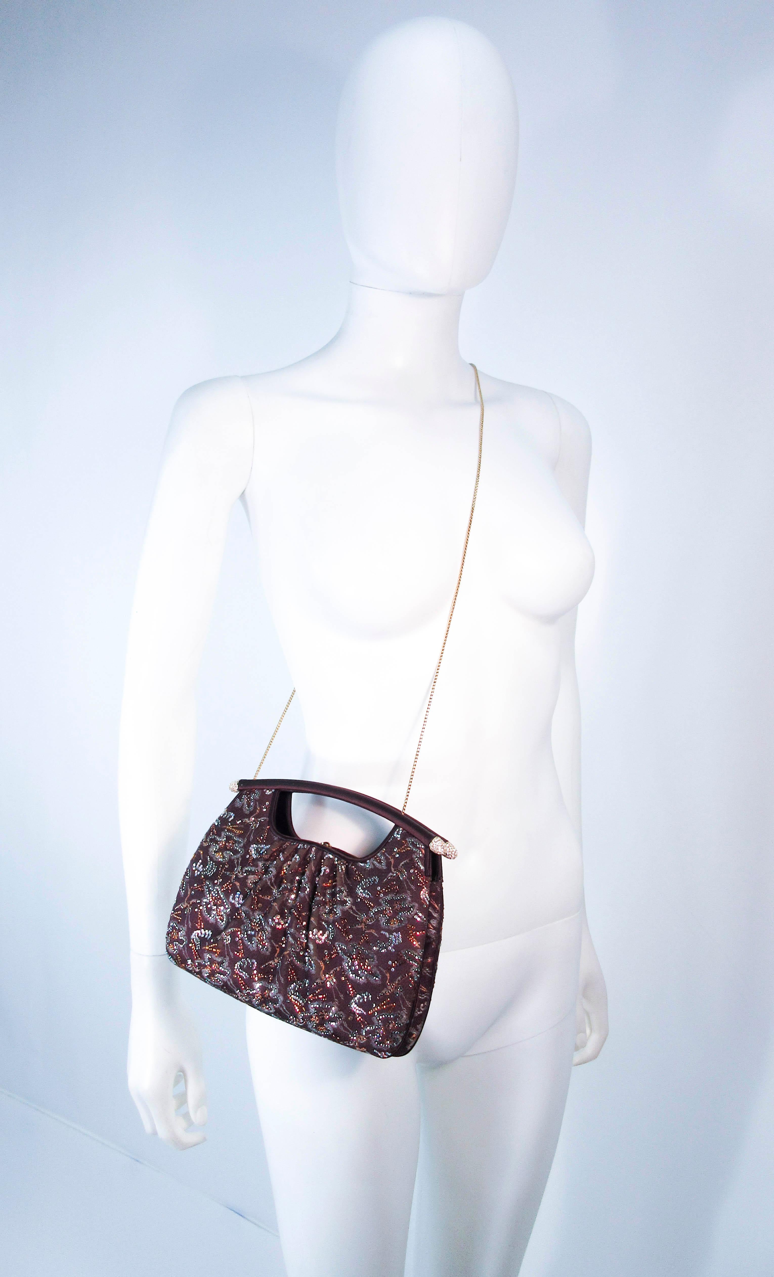 Judith Leiber Brown Satin Rhinestone Frame Purse with Optional Strap In New Condition In Los Angeles, CA