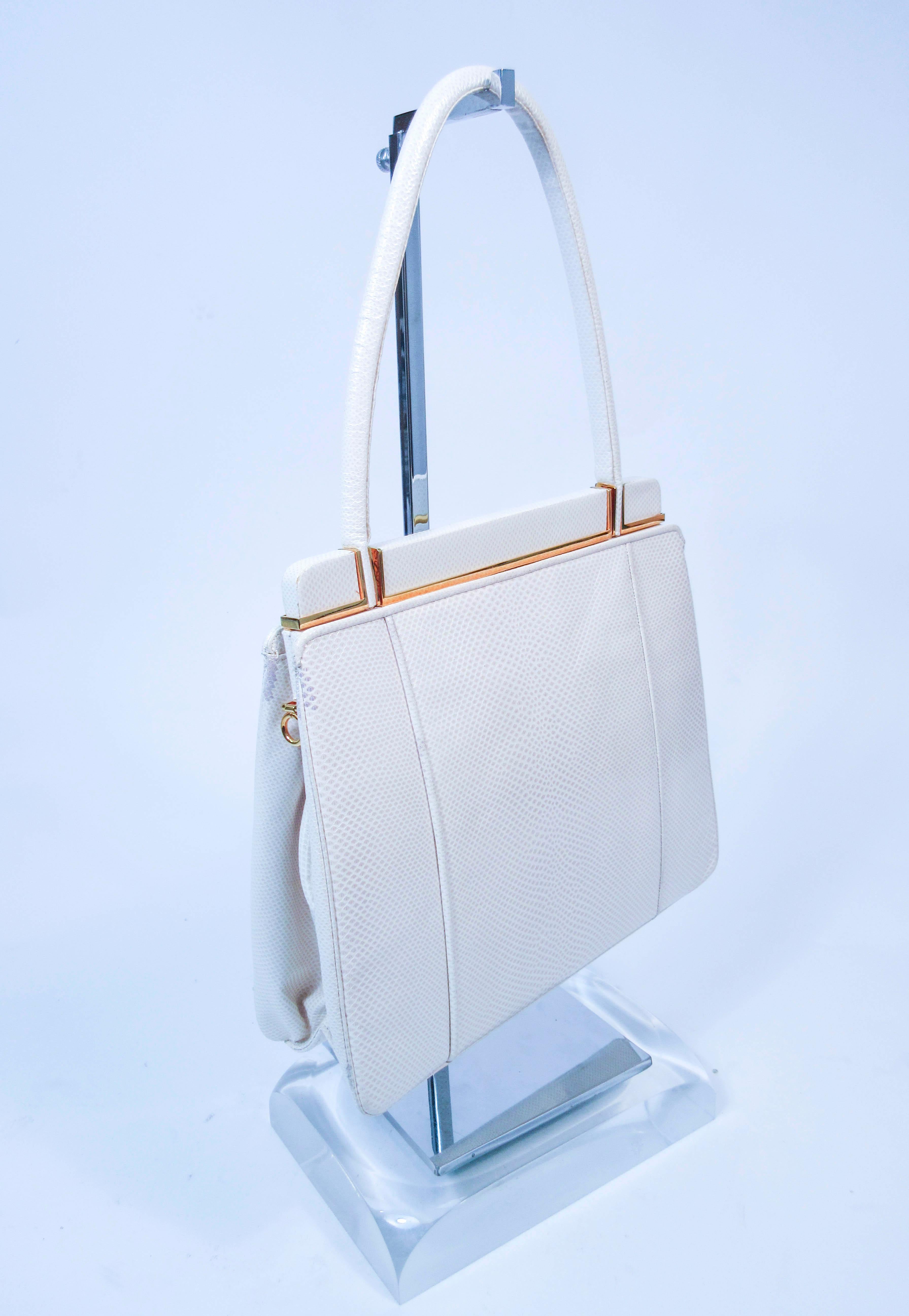 Judith Leiber White Lizard Top Handle Goldtone Hardware Optional Strap Purse  In New Condition For Sale In Los Angeles, CA