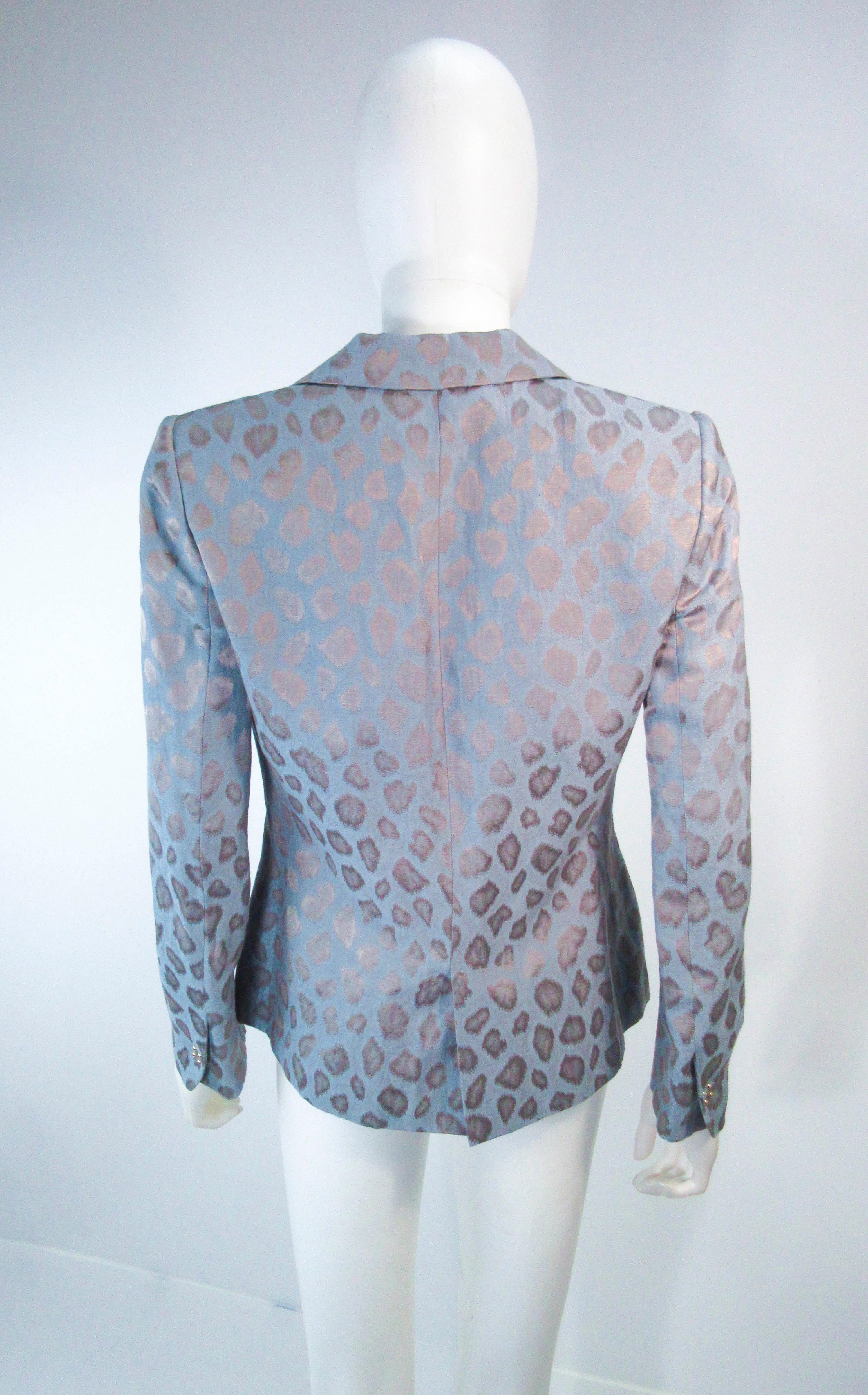 GIORGIO ARMANI Blue Animal Pattern Silk Jacket with Gold Studs Size 42  3