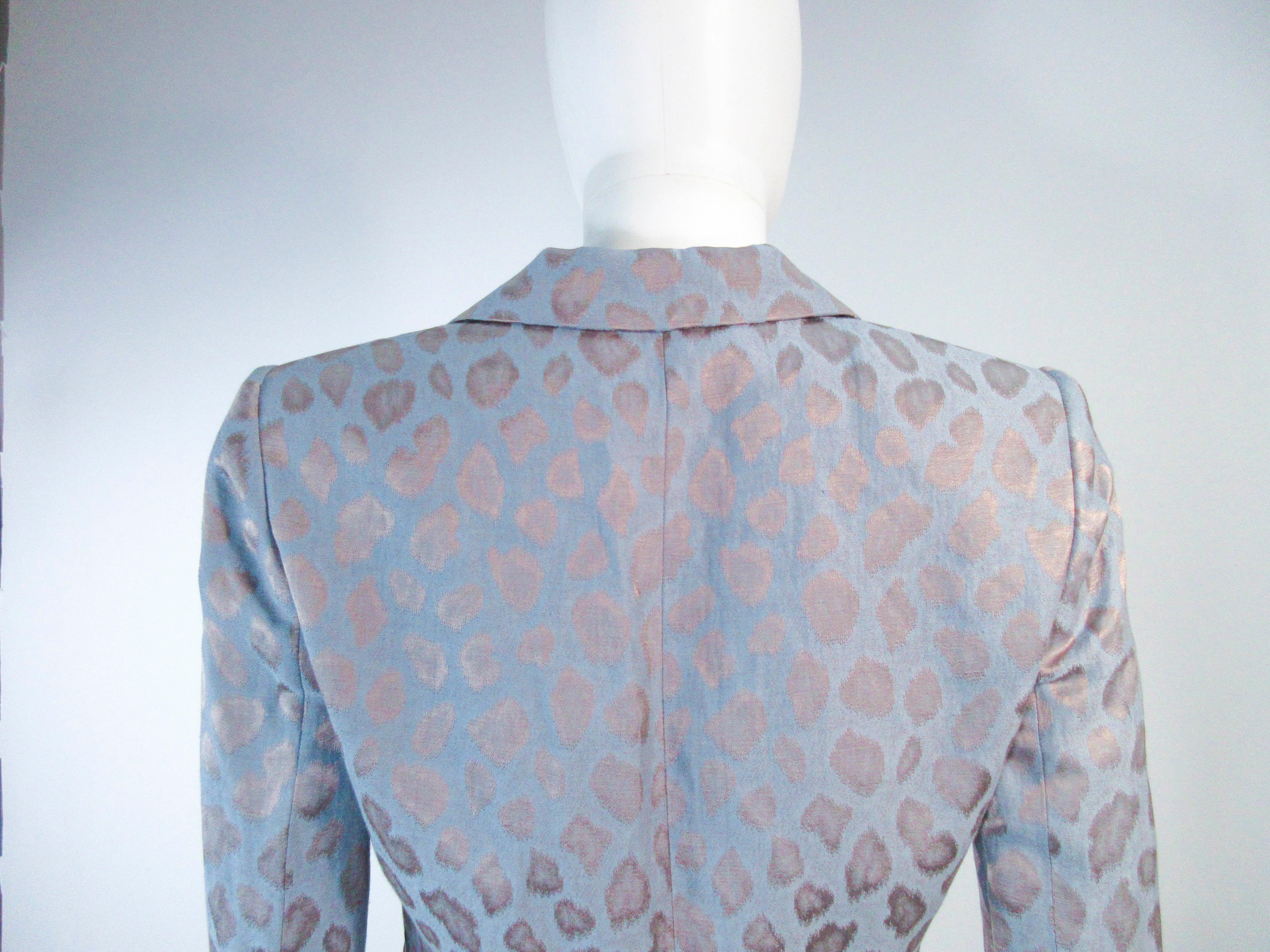 GIORGIO ARMANI Blue Animal Pattern Silk Jacket with Gold Studs Size 42  4
