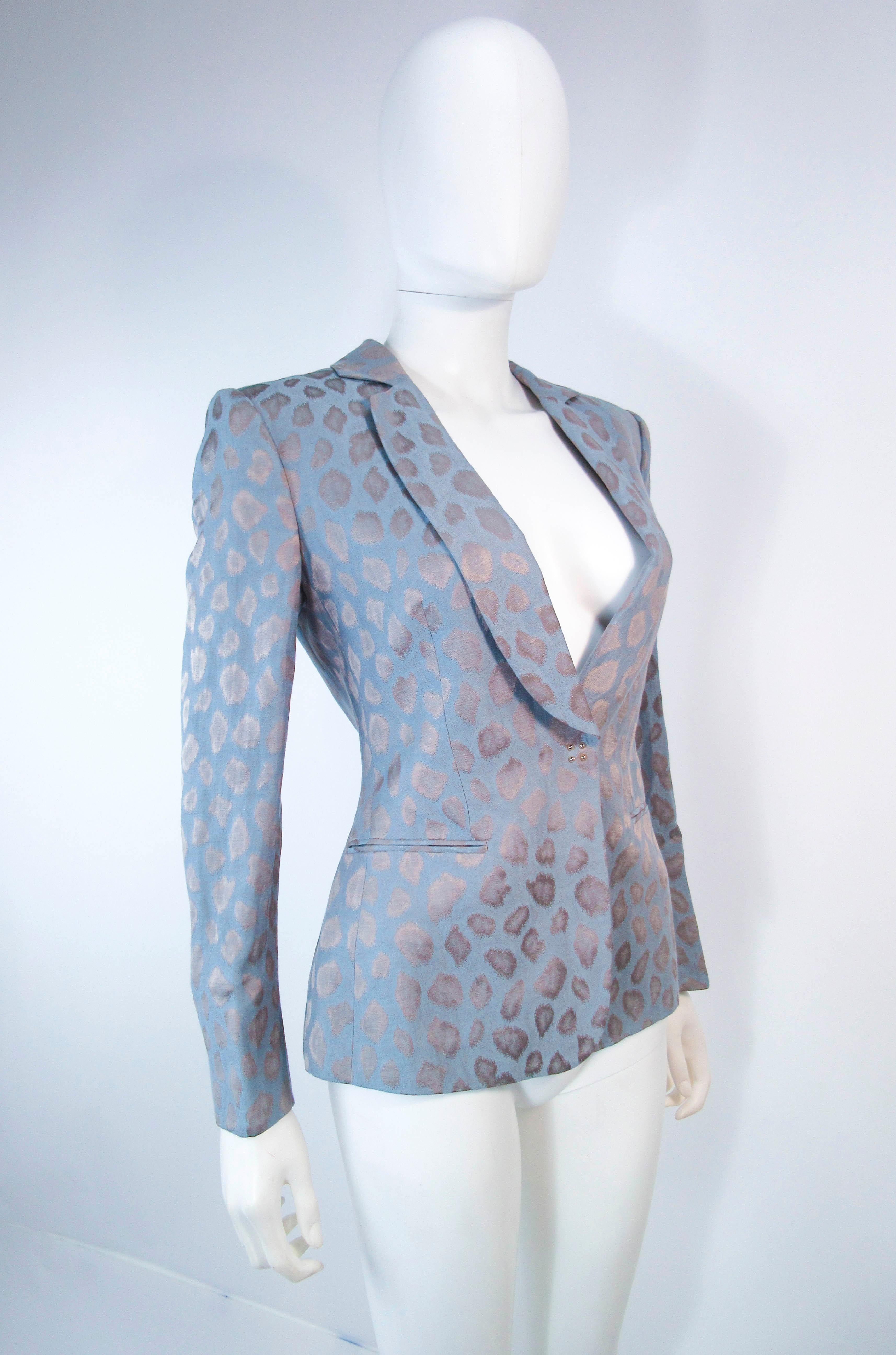 Women's GIORGIO ARMANI Blue Animal Pattern Silk Jacket with Gold Studs Size 42 