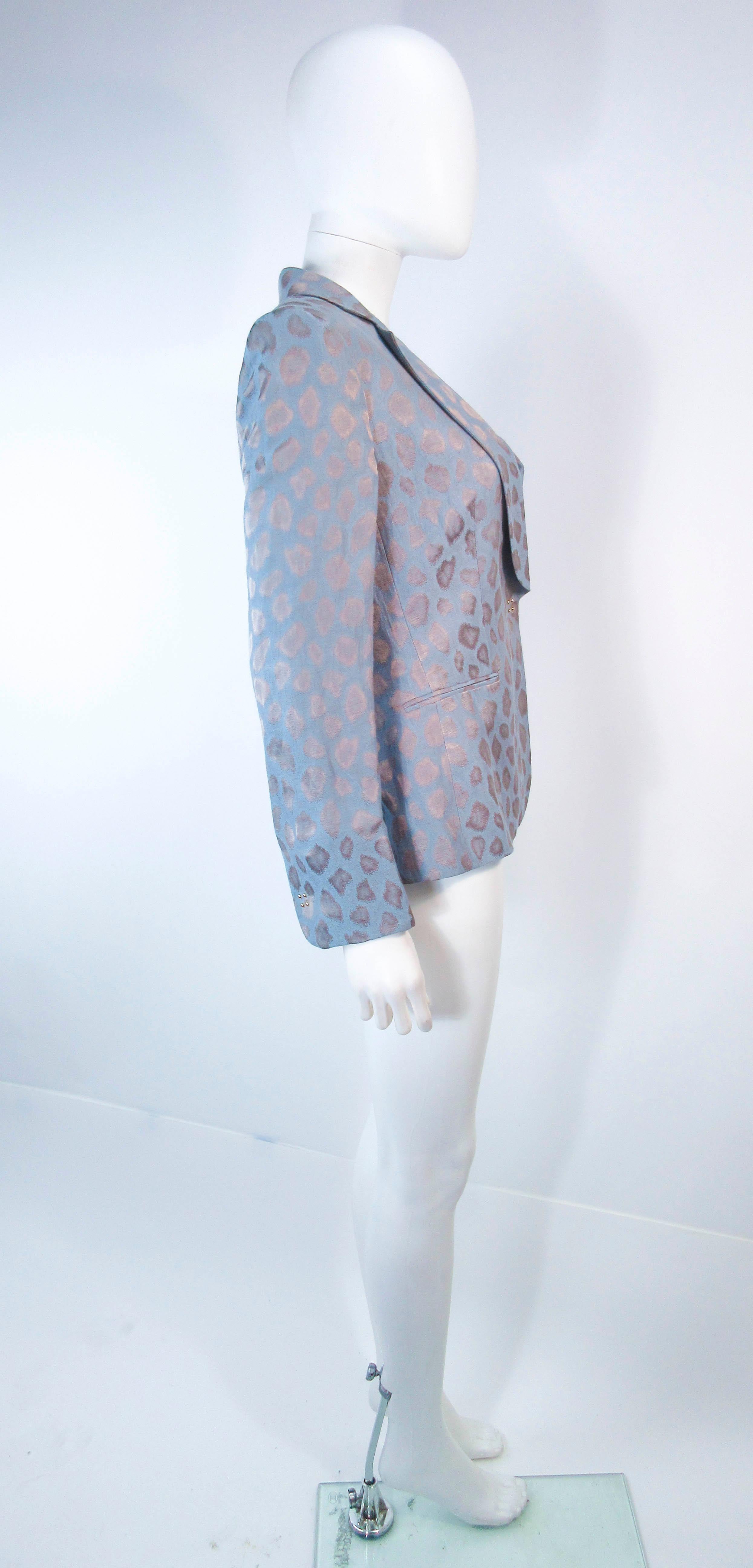 GIORGIO ARMANI Blue Animal Pattern Silk Jacket with Gold Studs Size 42  1