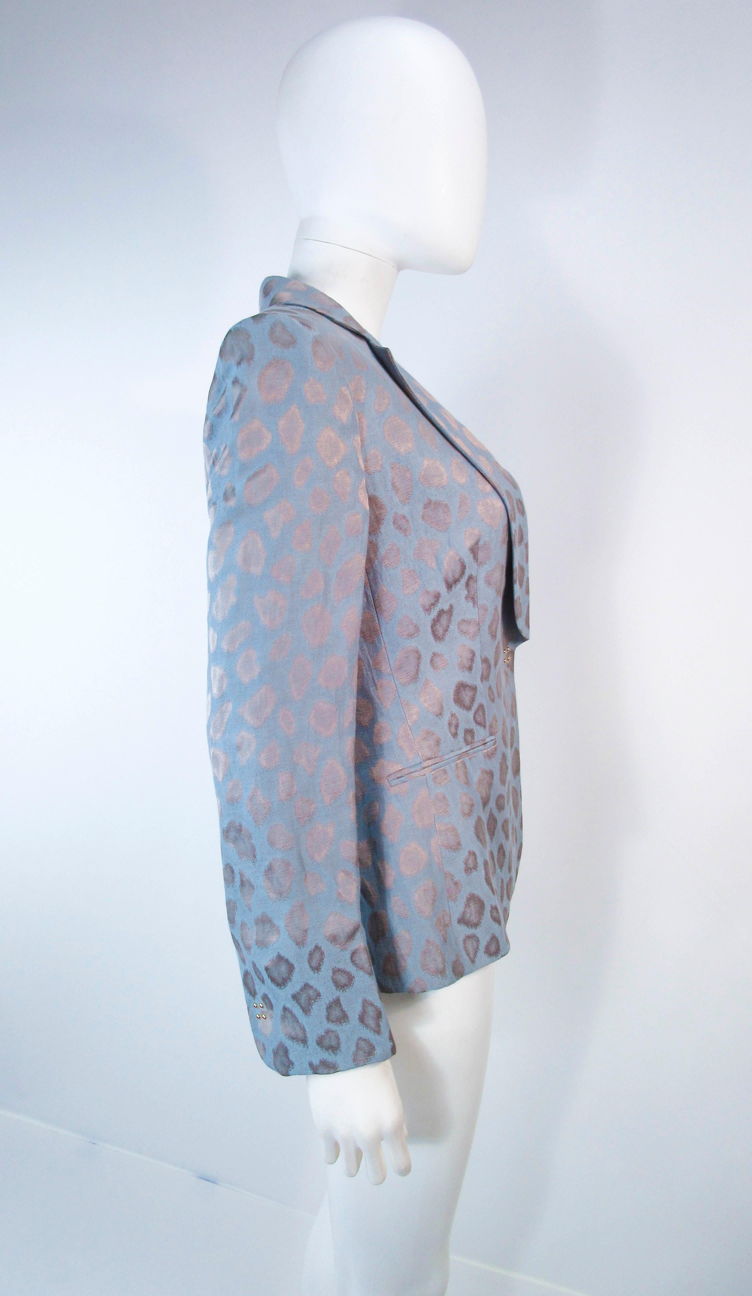 GIORGIO ARMANI Blue Animal Pattern Silk Jacket with Gold Studs Size 42  2