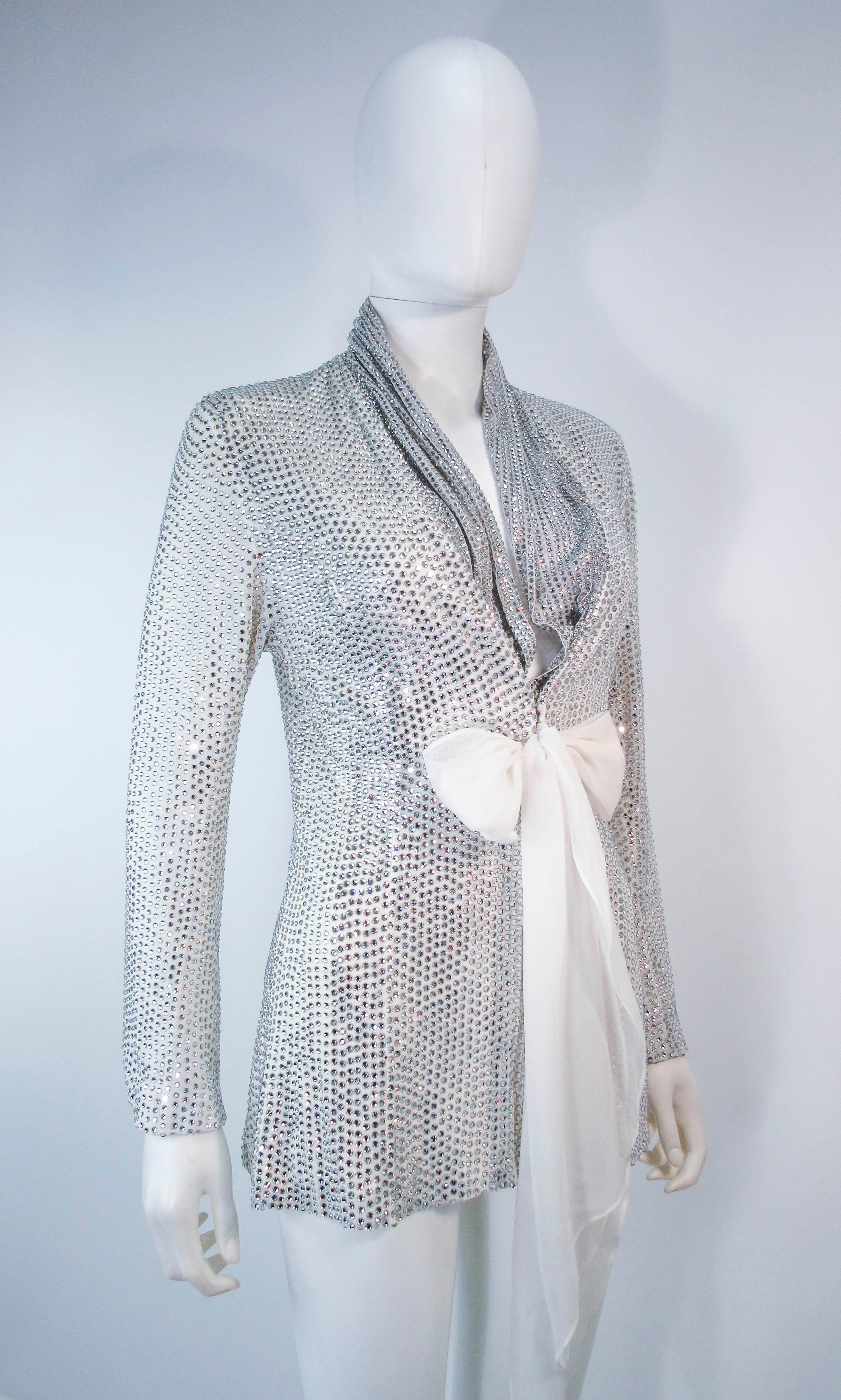 Gray LSO Designs, Silk, All-Over Heat-Pressed Glass Rhinestone Jacket Size Small For Sale