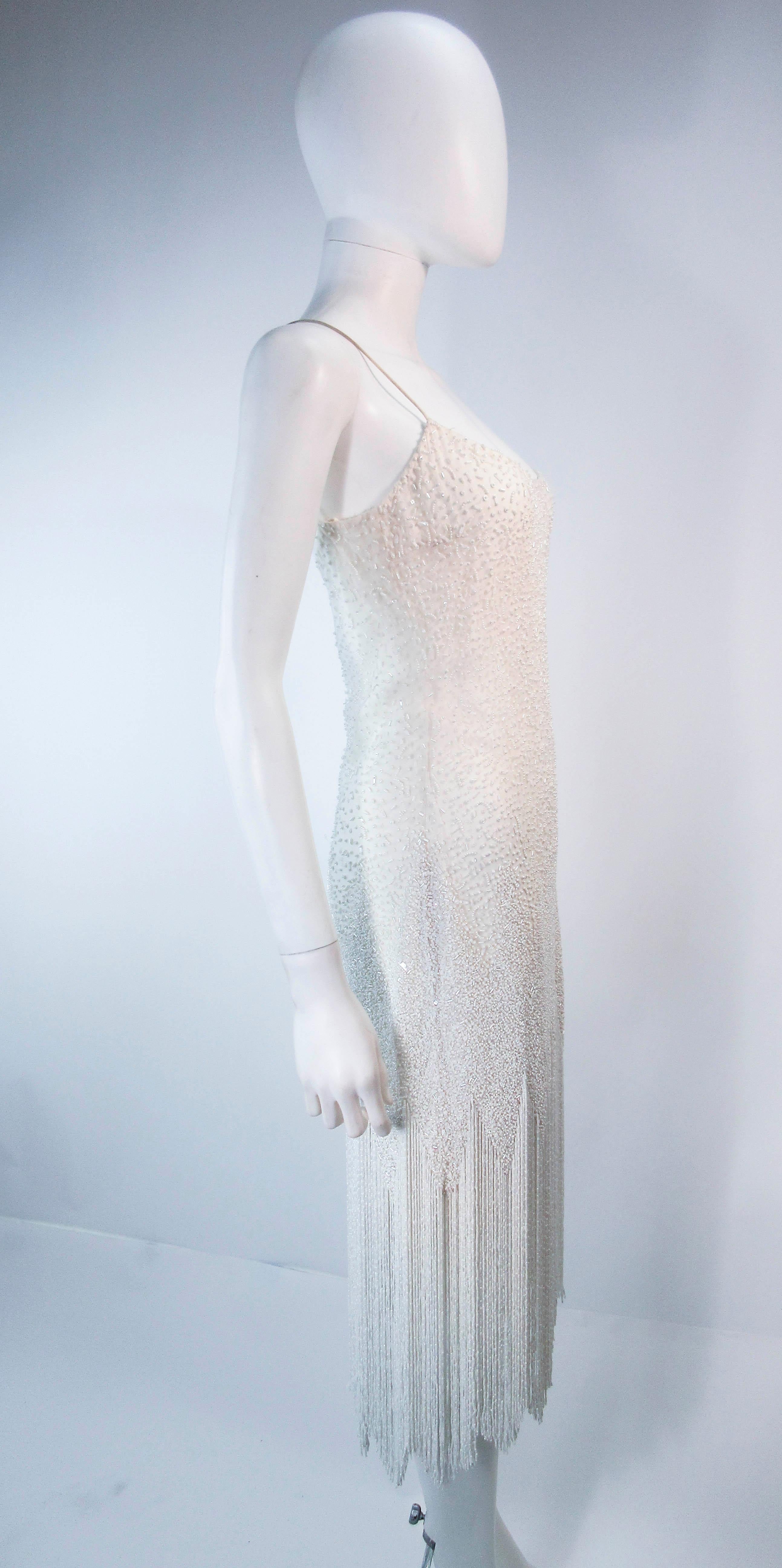 NAEEM KHAN White Beaded Cocktail Dress with Fringe Size 4 2