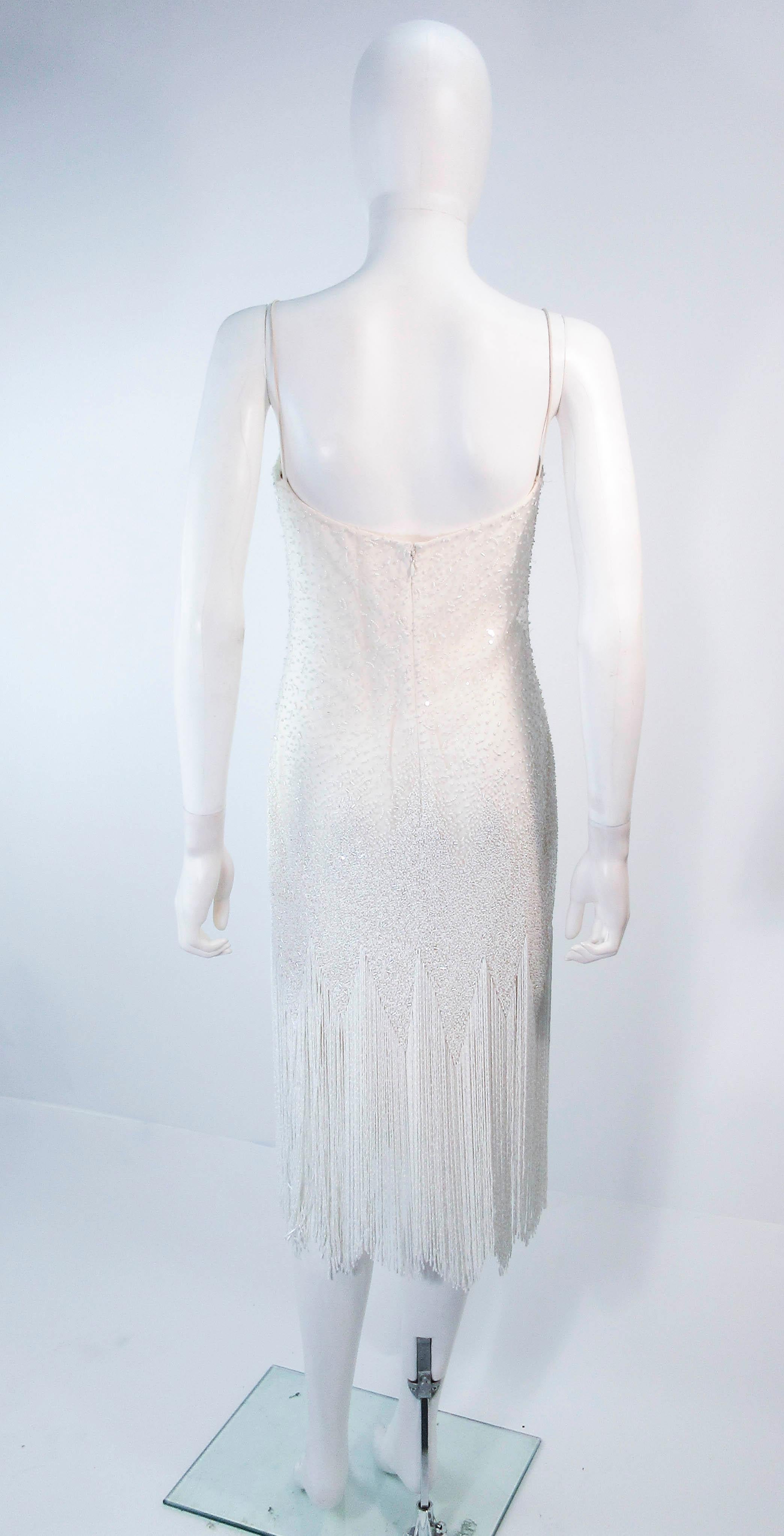 NAEEM KHAN White Beaded Cocktail Dress with Fringe Size 4 3