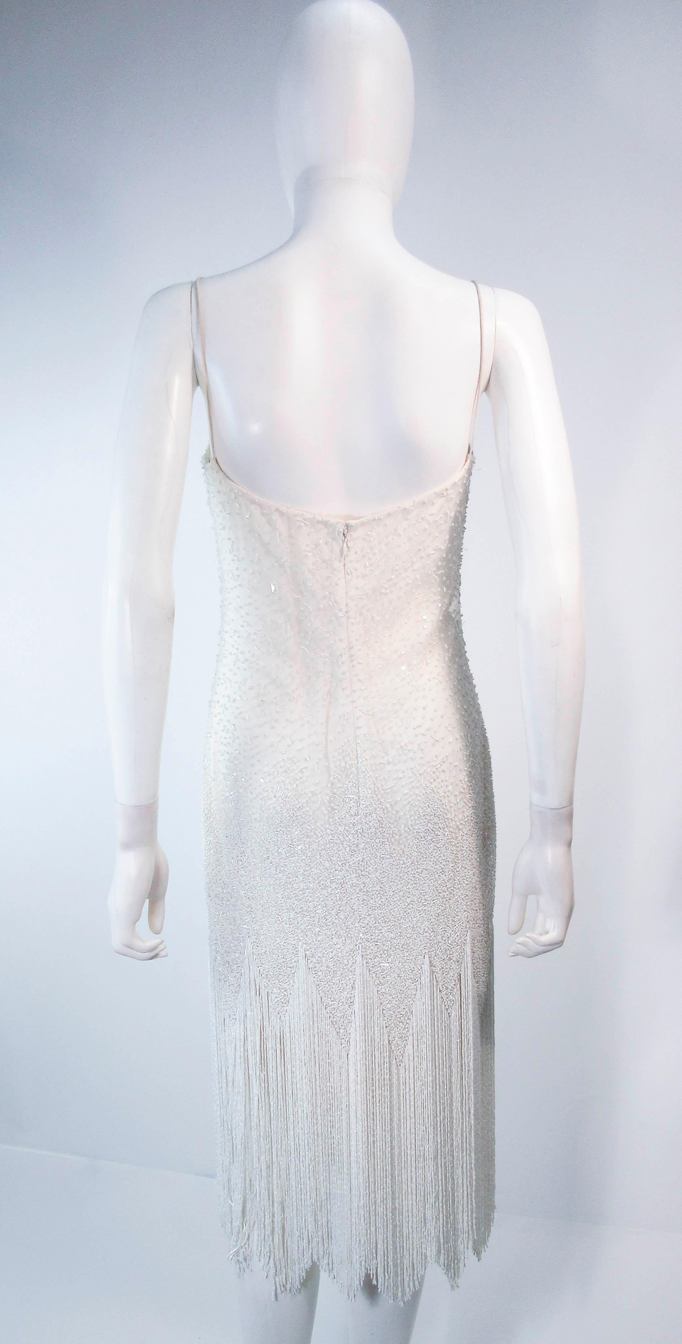 NAEEM KHAN White Beaded Cocktail Dress with Fringe Size 4 4