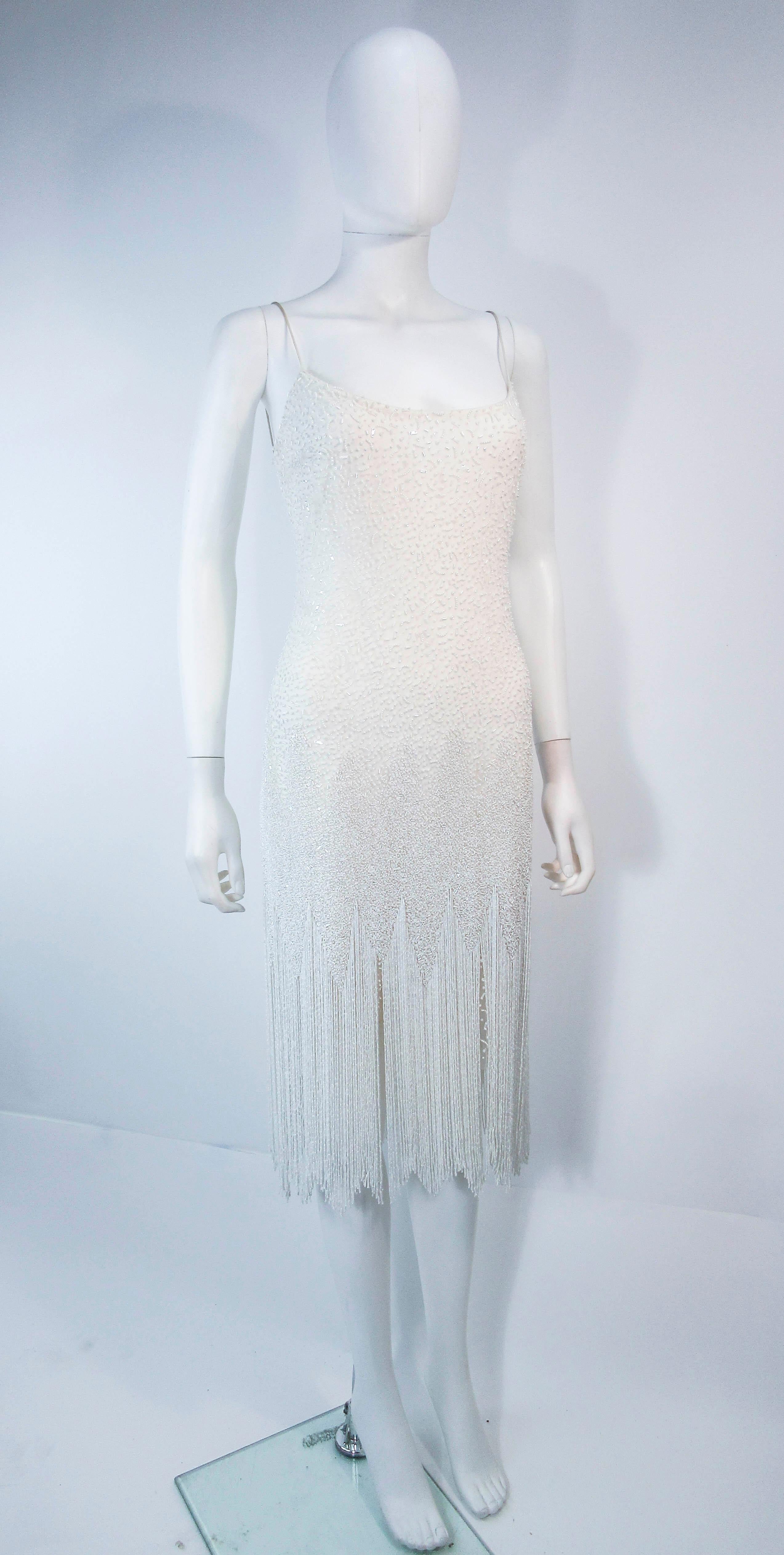 Gray NAEEM KHAN White Beaded Cocktail Dress with Fringe Size 4