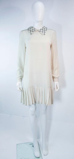 PRADA Cream Silk Sequin Collar Pleated Dress Size 2 4