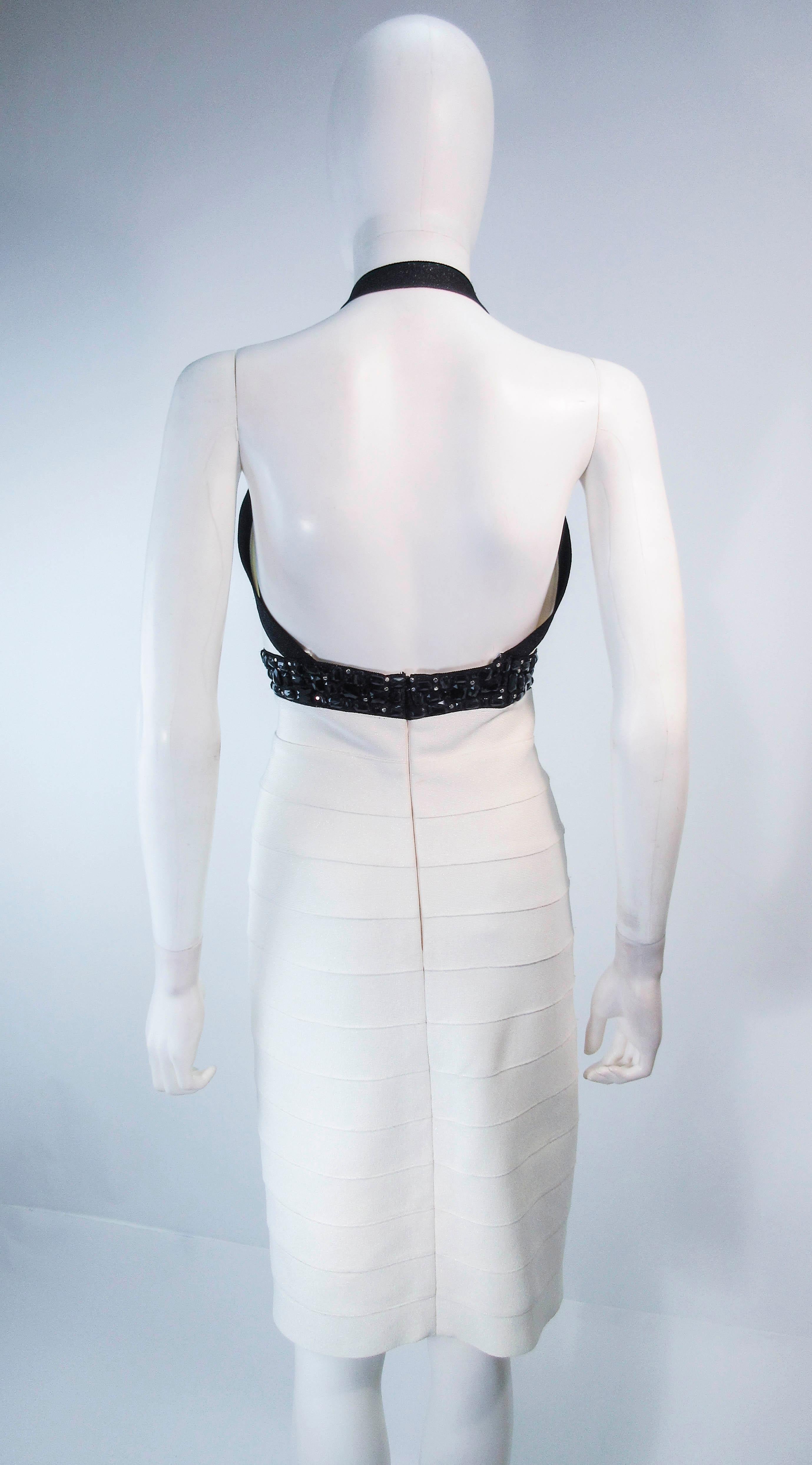 Herve Leger Black and White Metallic Body-con Bandage Dress with Beaded Accents 6