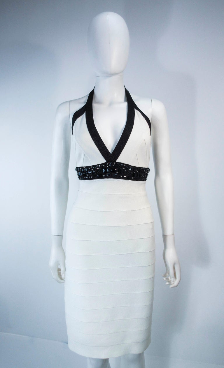 Herve Leger Black and White Metallic Body-con Bandage Dress with Beaded ...