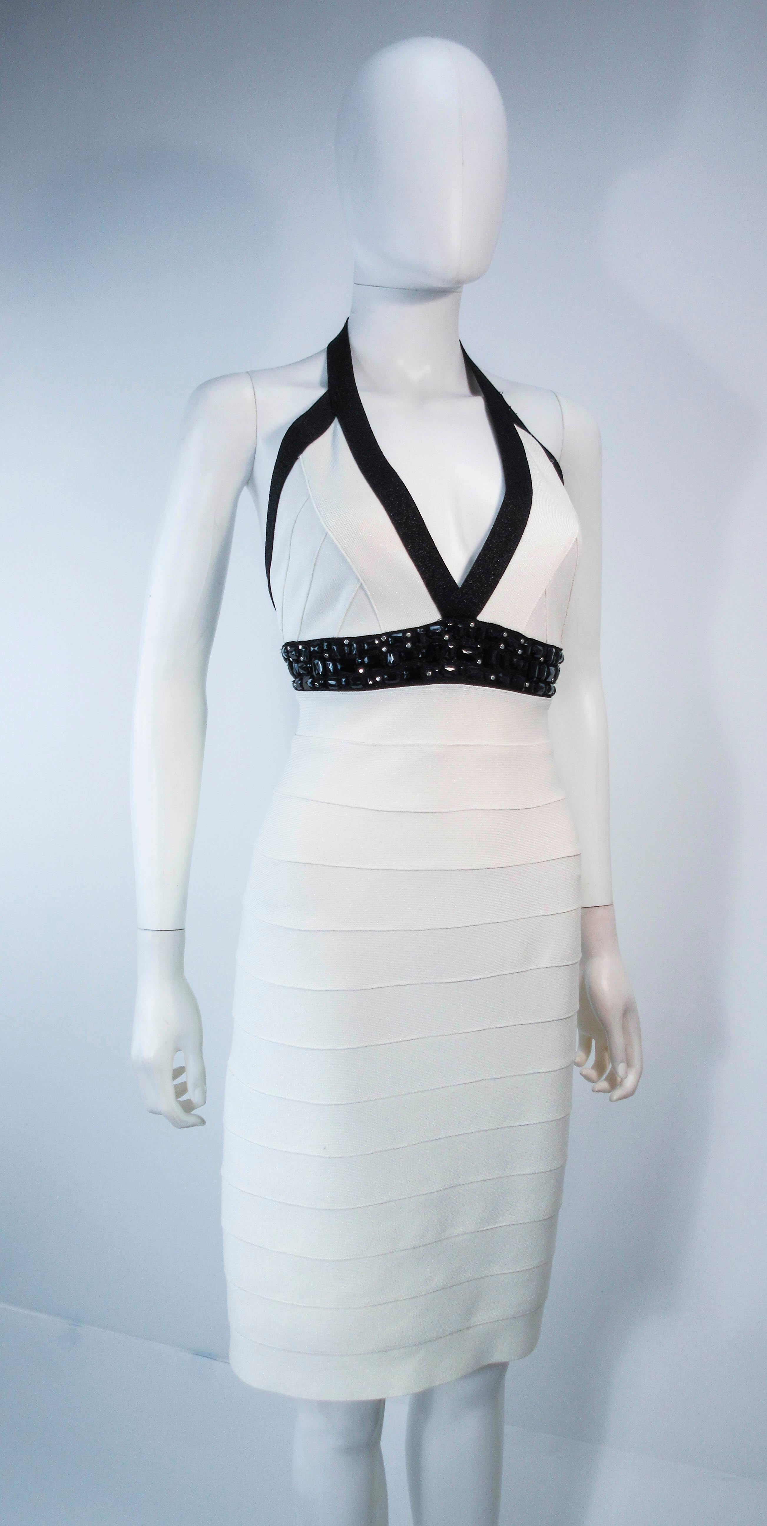 Herve Leger Black and White Metallic Body-con Bandage Dress with Beaded Accents 1
