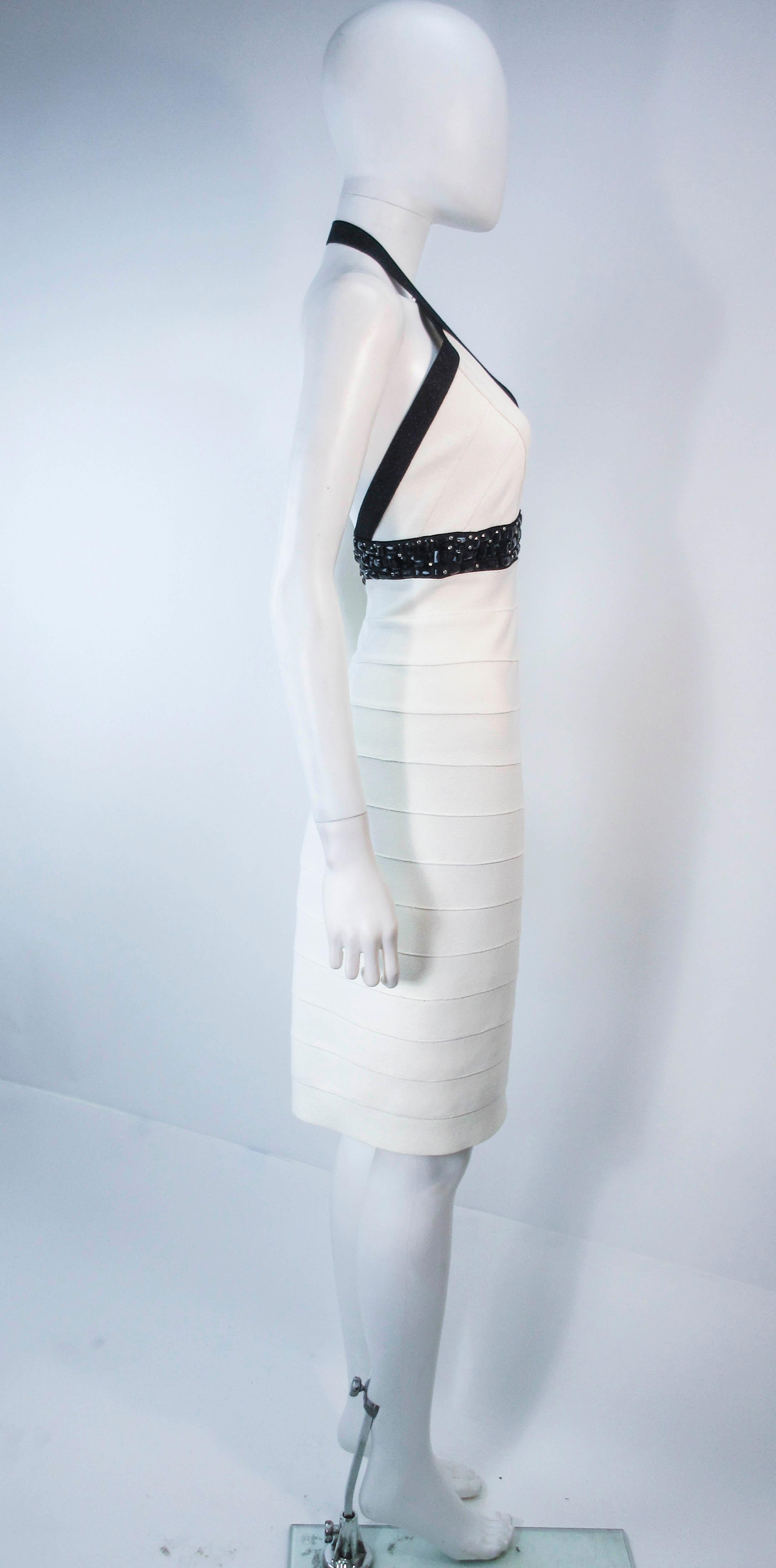 Herve Leger Black and White Metallic Body-con Bandage Dress with Beaded Accents 4