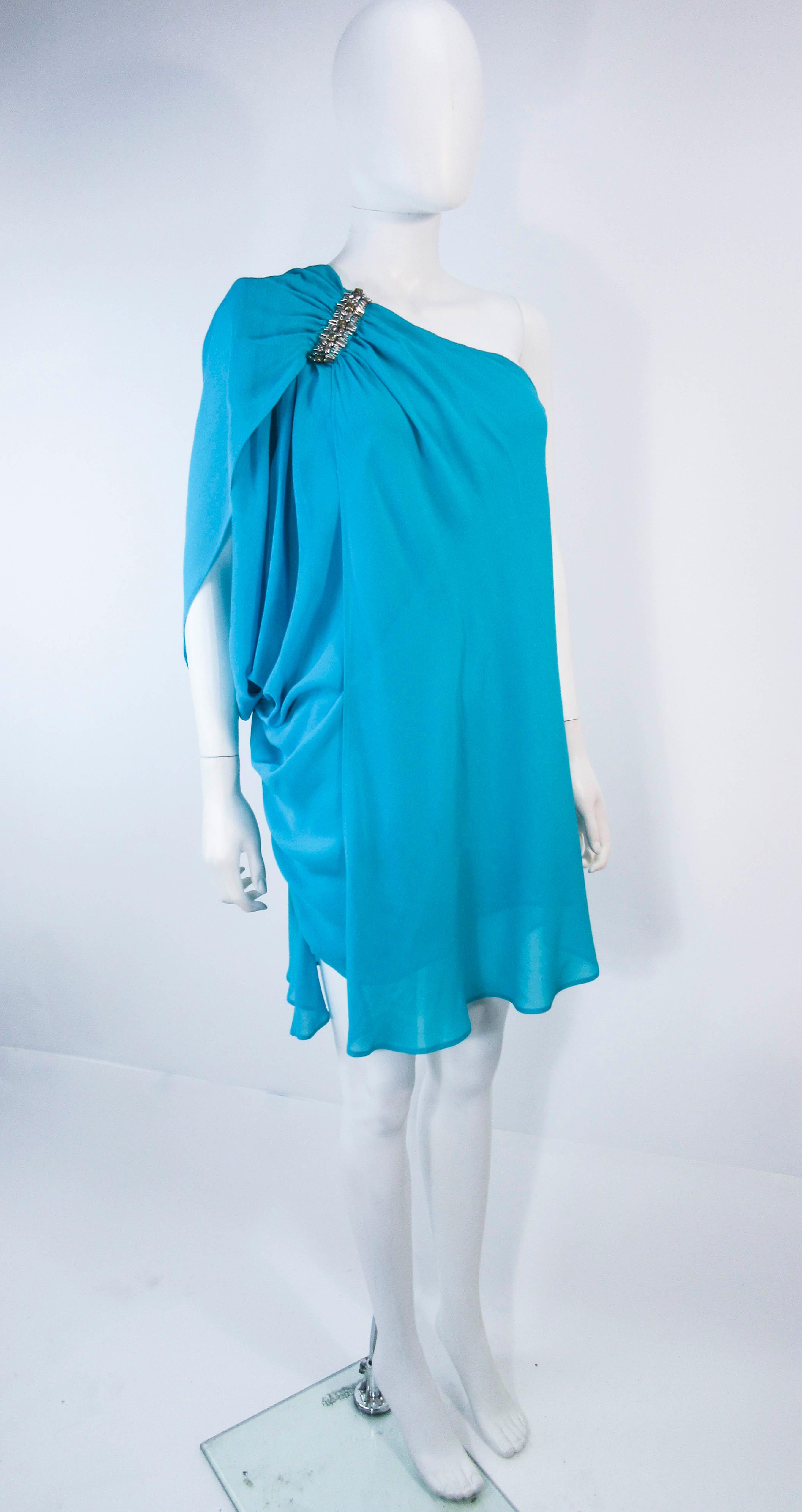 one shoulder aqua dress