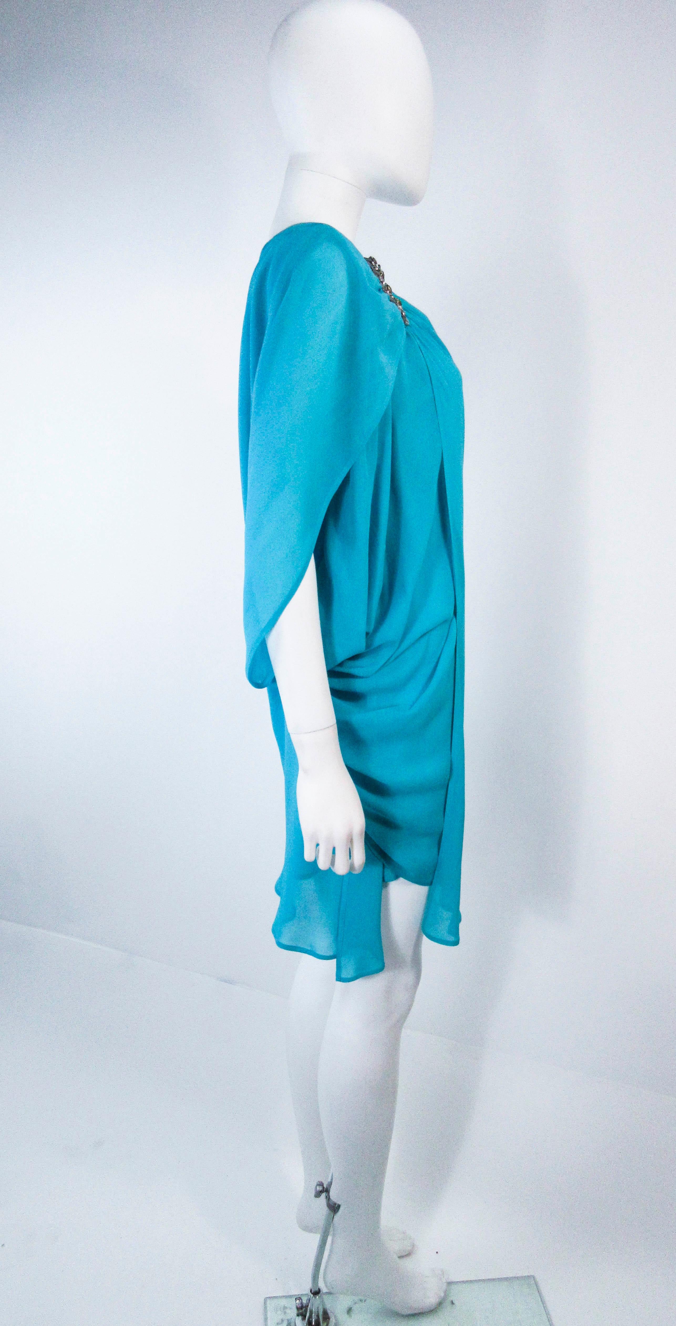 Women's ROBERTO CAVALLI Aqua Silk Chiffon One Shoulder Draped Cocktail Dress Size 40 For Sale