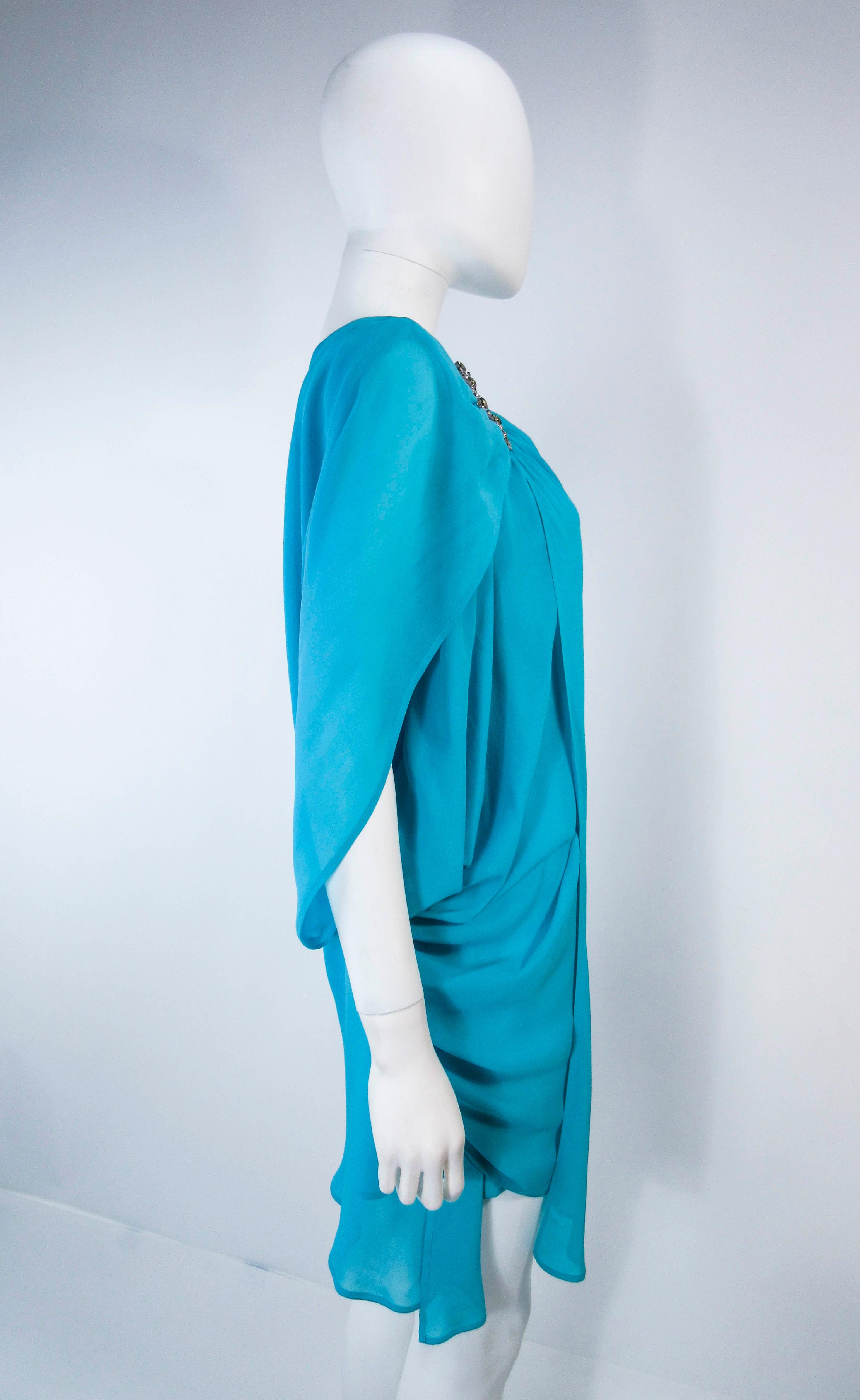 ROBERTO CAVALLI Aqua Silk Chiffon One Shoulder Draped Cocktail Dress Size 40 For Sale 1