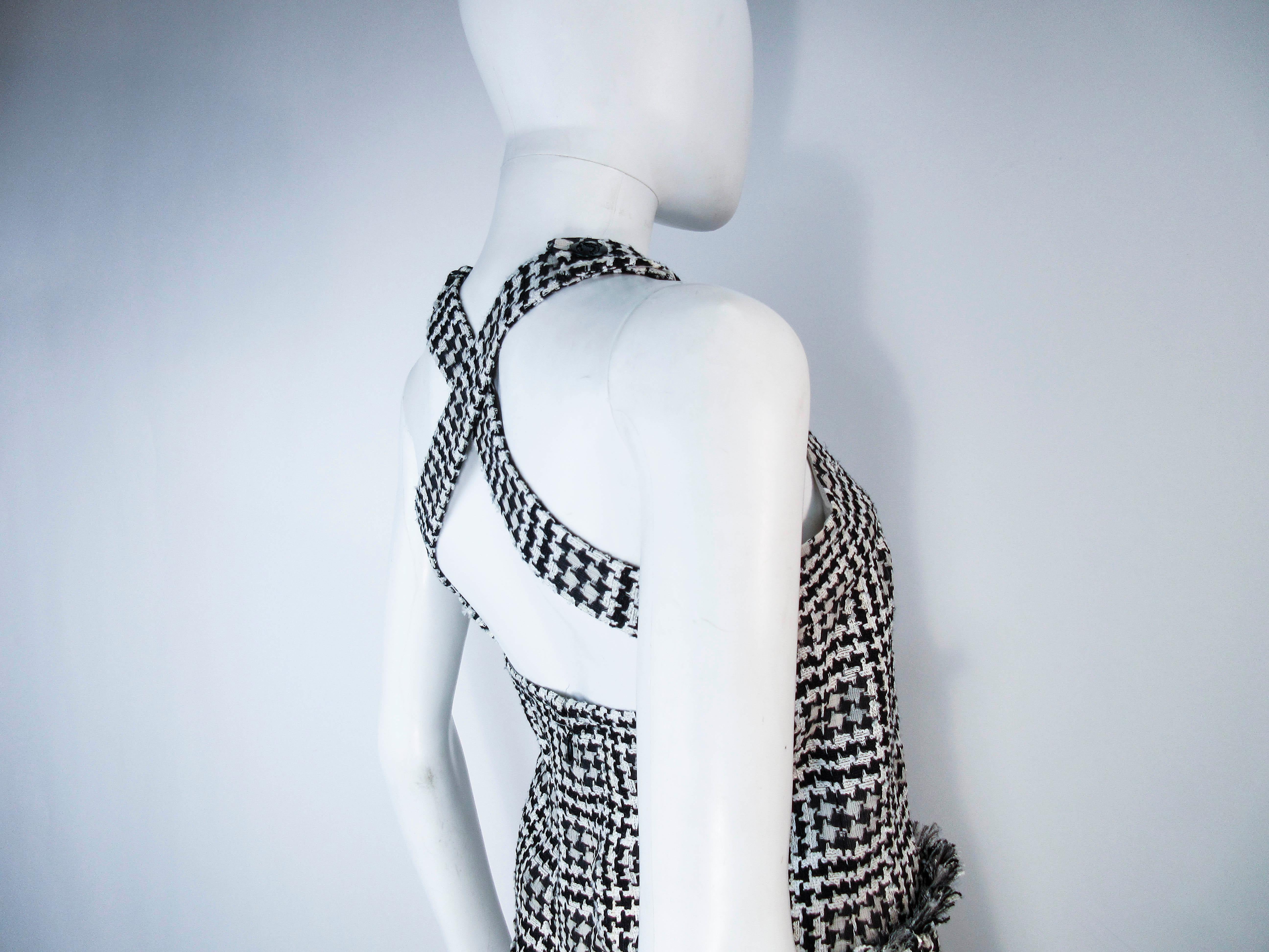CHANEL Black & White Tweed Criss Cross Back Dress Size 36 4