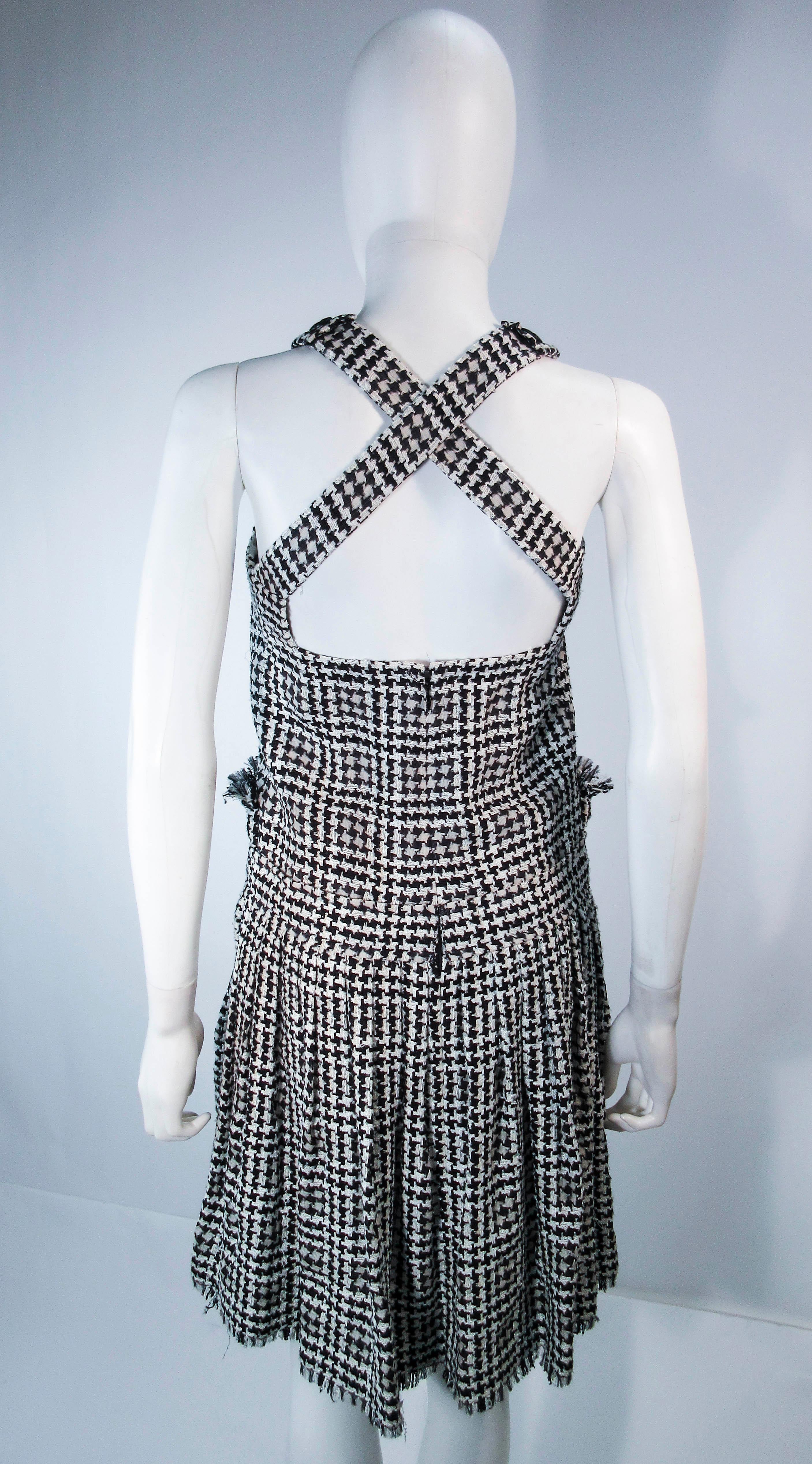 CHANEL Black & White Tweed Criss Cross Back Dress Size 36 6