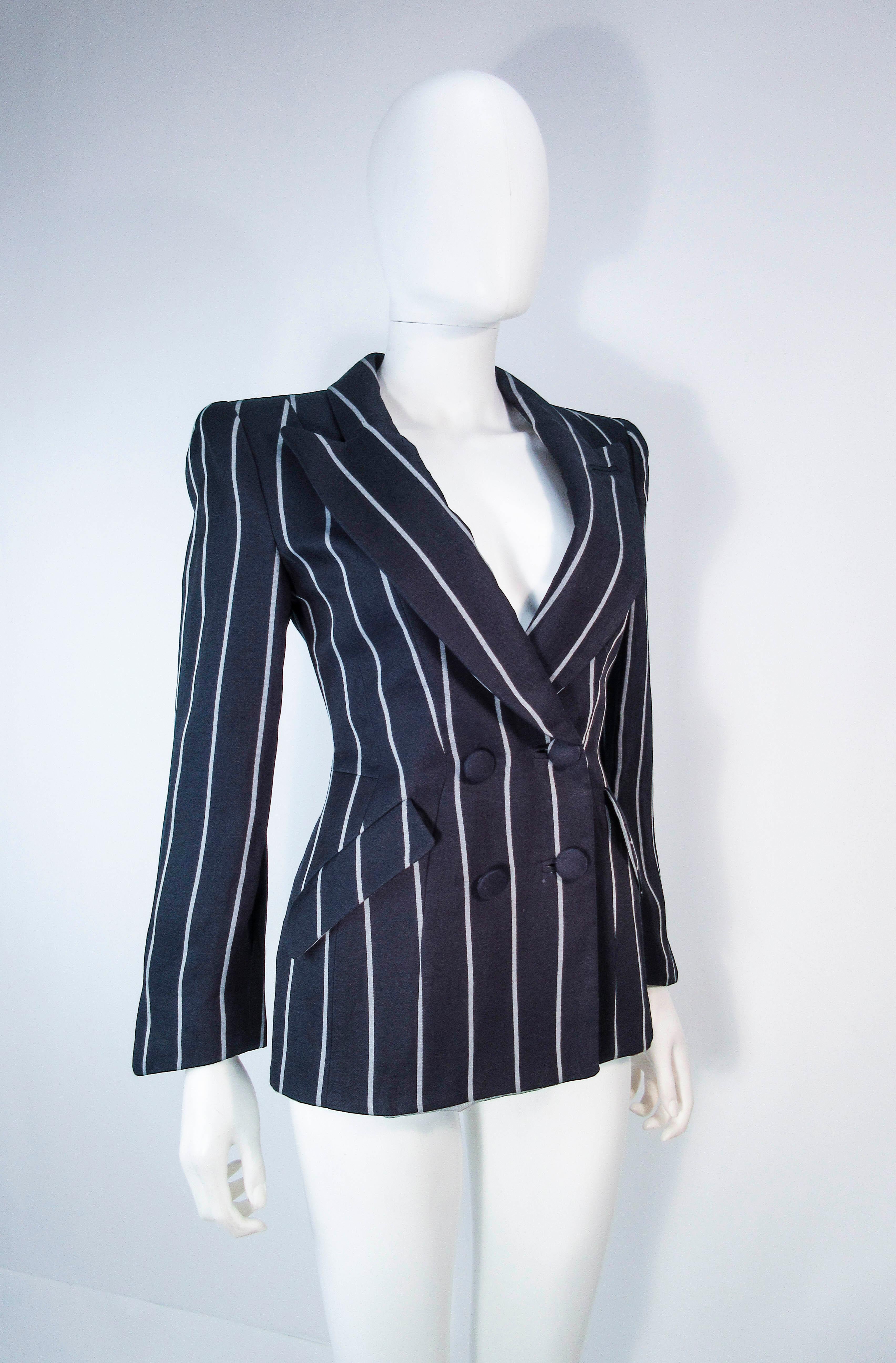 GIORGIO ARMANI Navy Striped Double Breasted Tailored Jacket Size 38 1