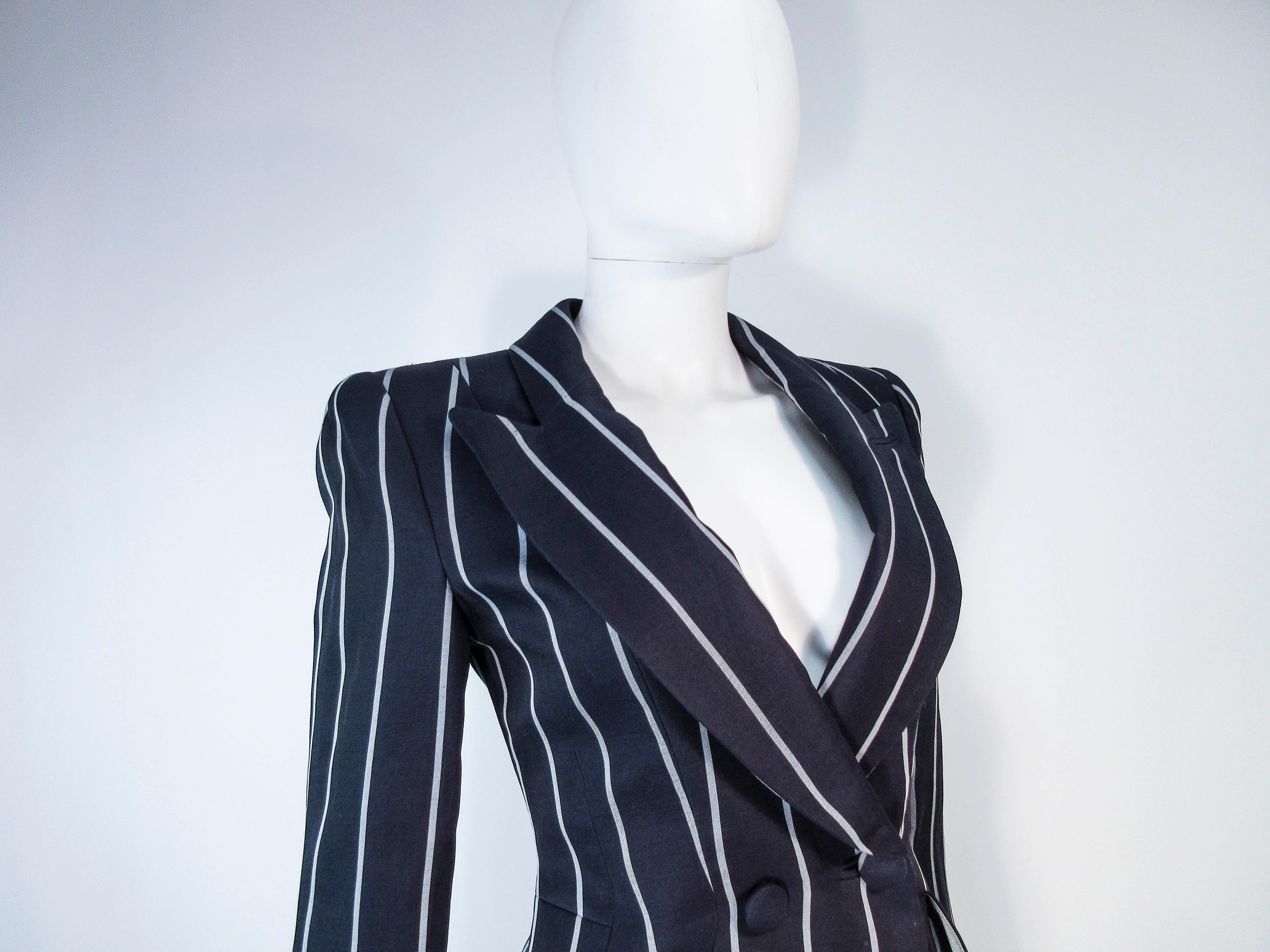 GIORGIO ARMANI Navy Striped Double Breasted Tailored Jacket Size 38 2