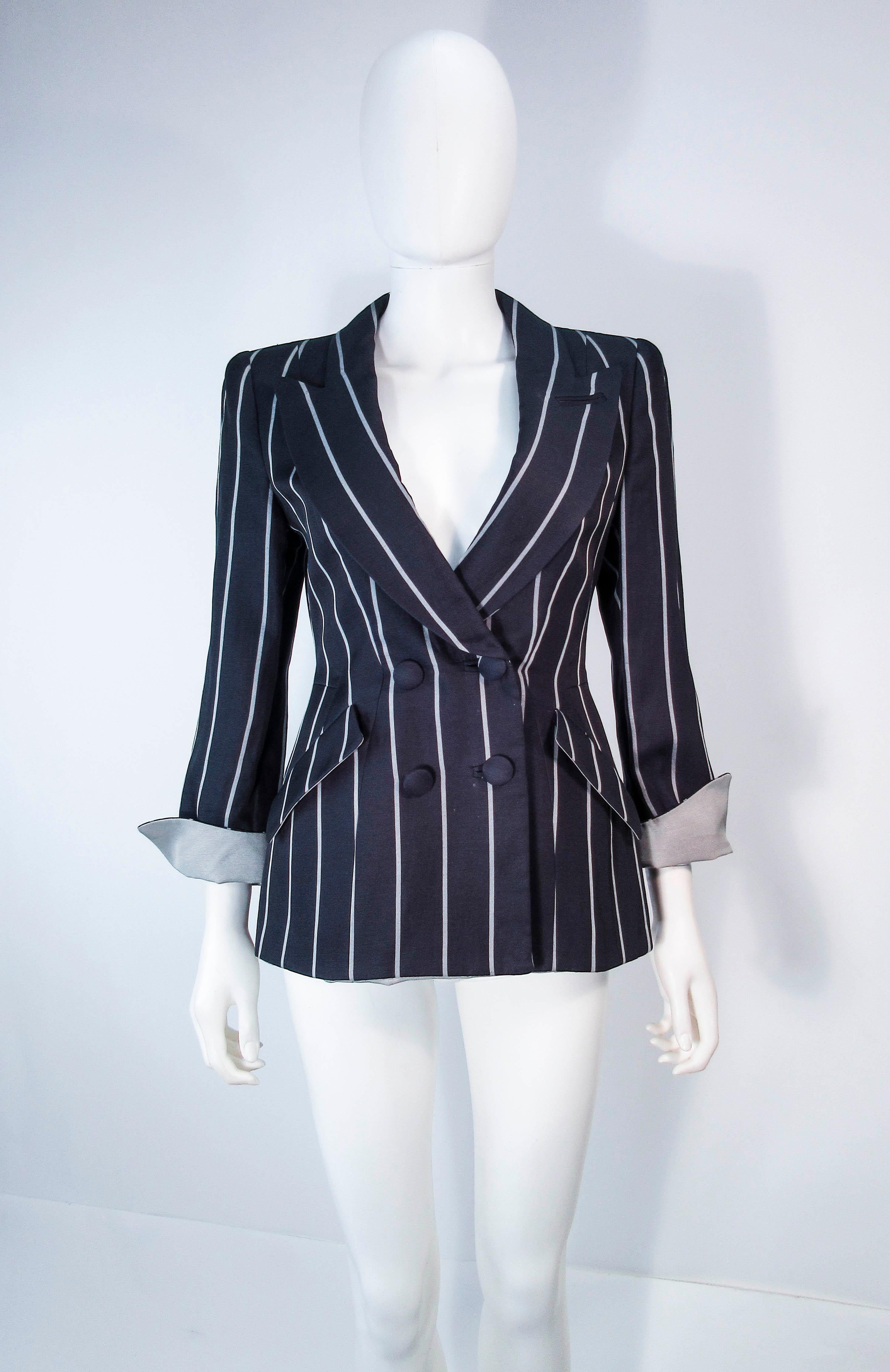 GIORGIO ARMANI Navy Striped Double Breasted Tailored Jacket Size 38 7