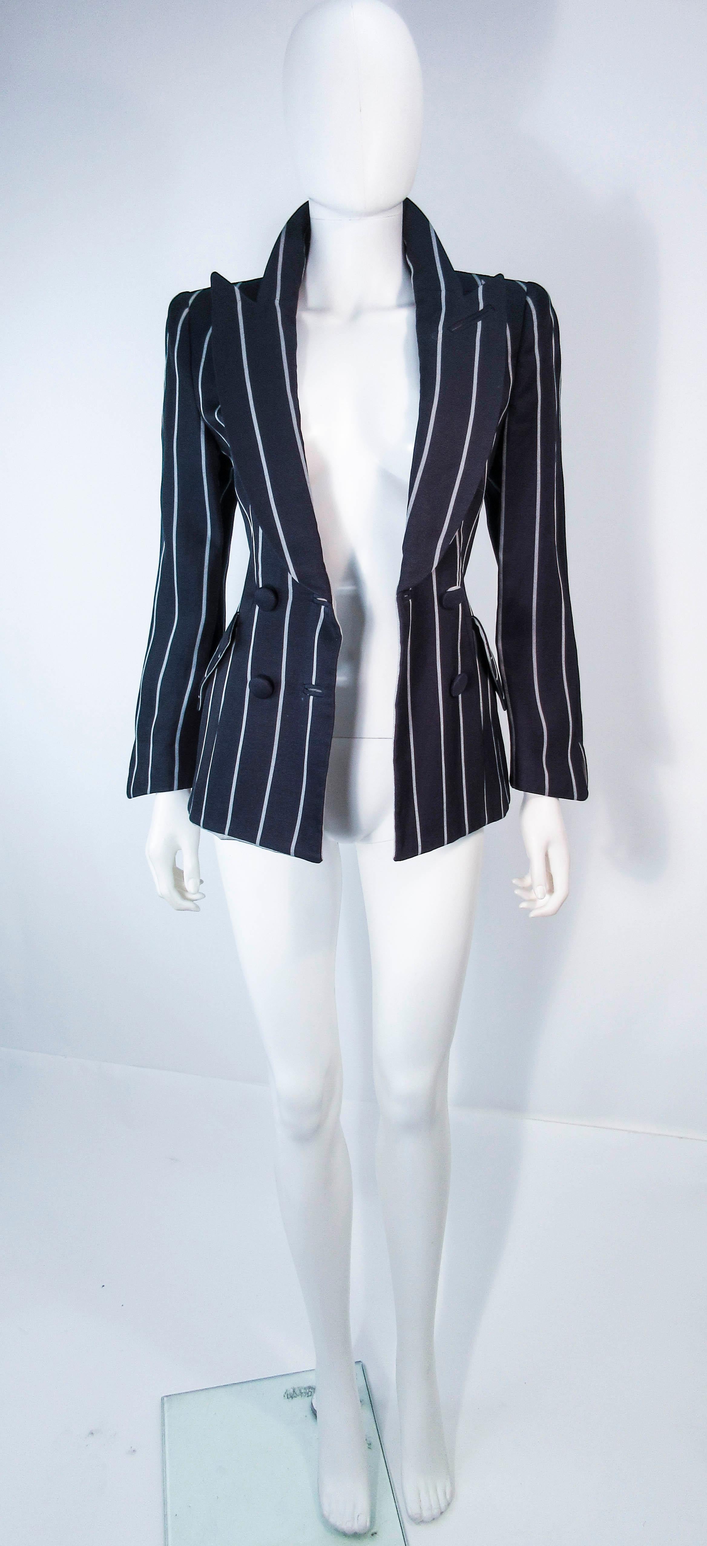 Black GIORGIO ARMANI Navy Striped Double Breasted Tailored Jacket Size 38