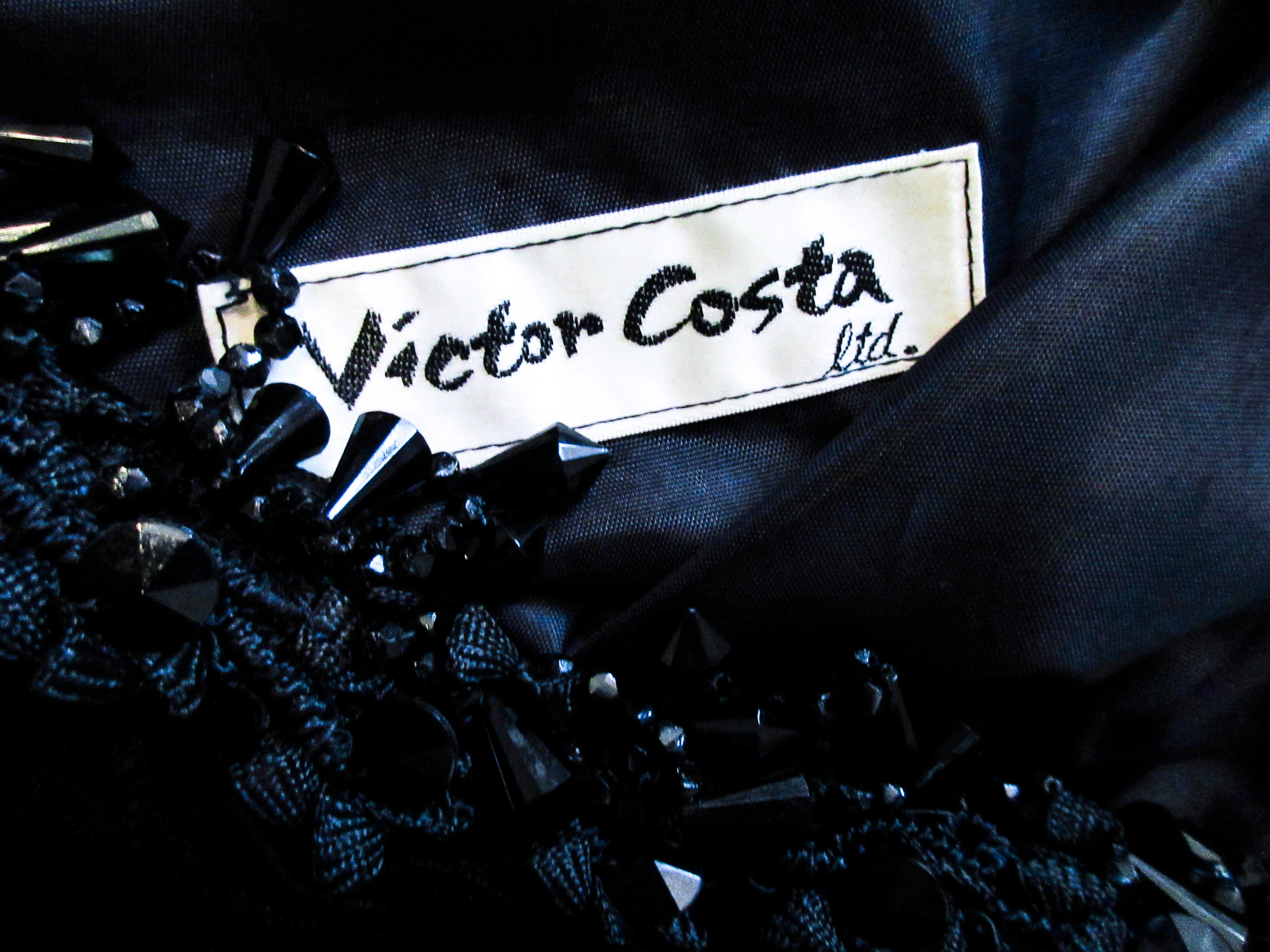 VICTOR COSTA Veste de soirée en velours noir perlé Taille 4 6 en vente 9