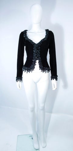VICTOR COSTA Black Velvet Beaded Evening Jacket Size 4 6