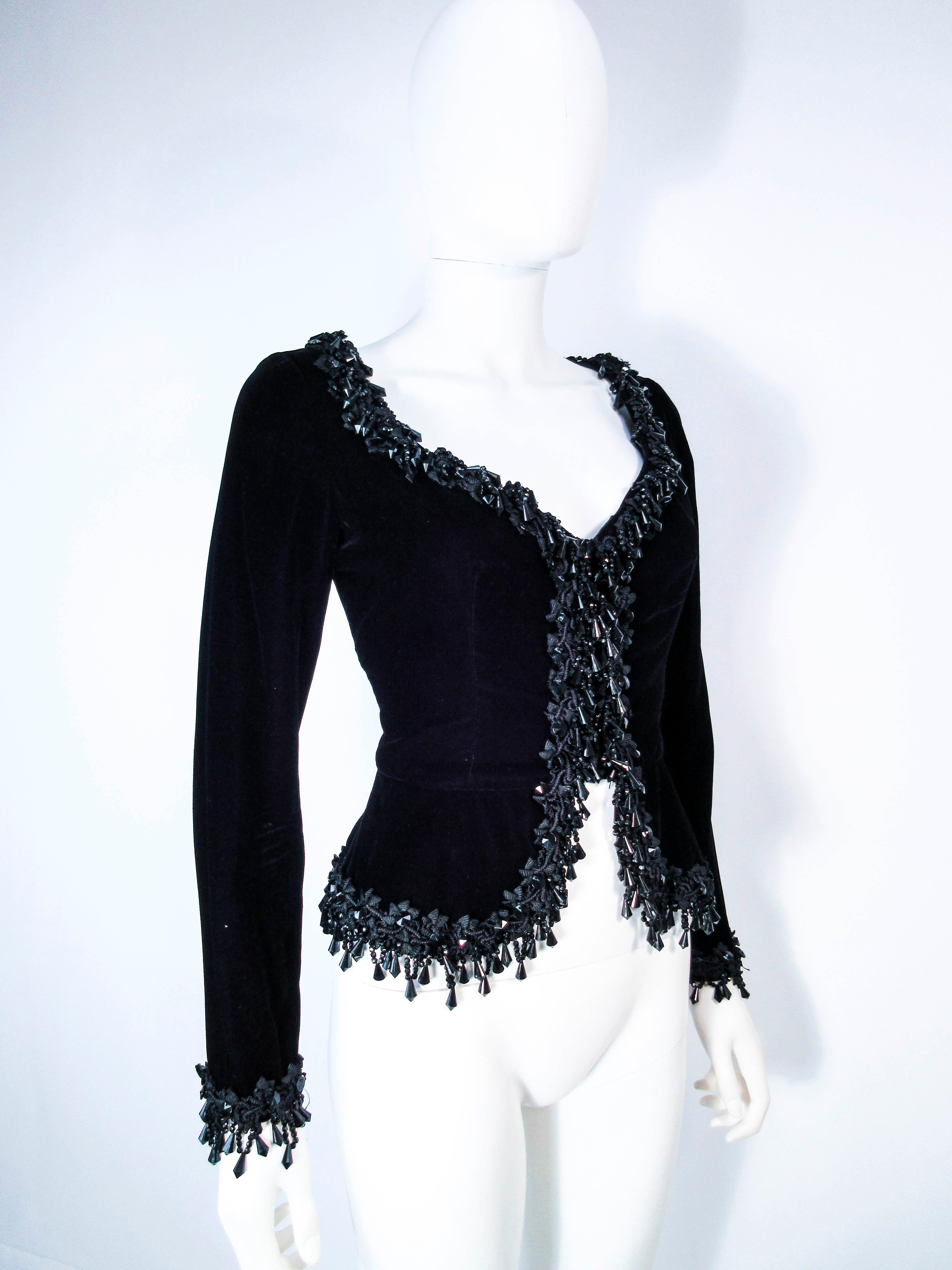 Women's VICTOR COSTA Black Velvet Beaded Evening Jacket Size 4 6 For Sale