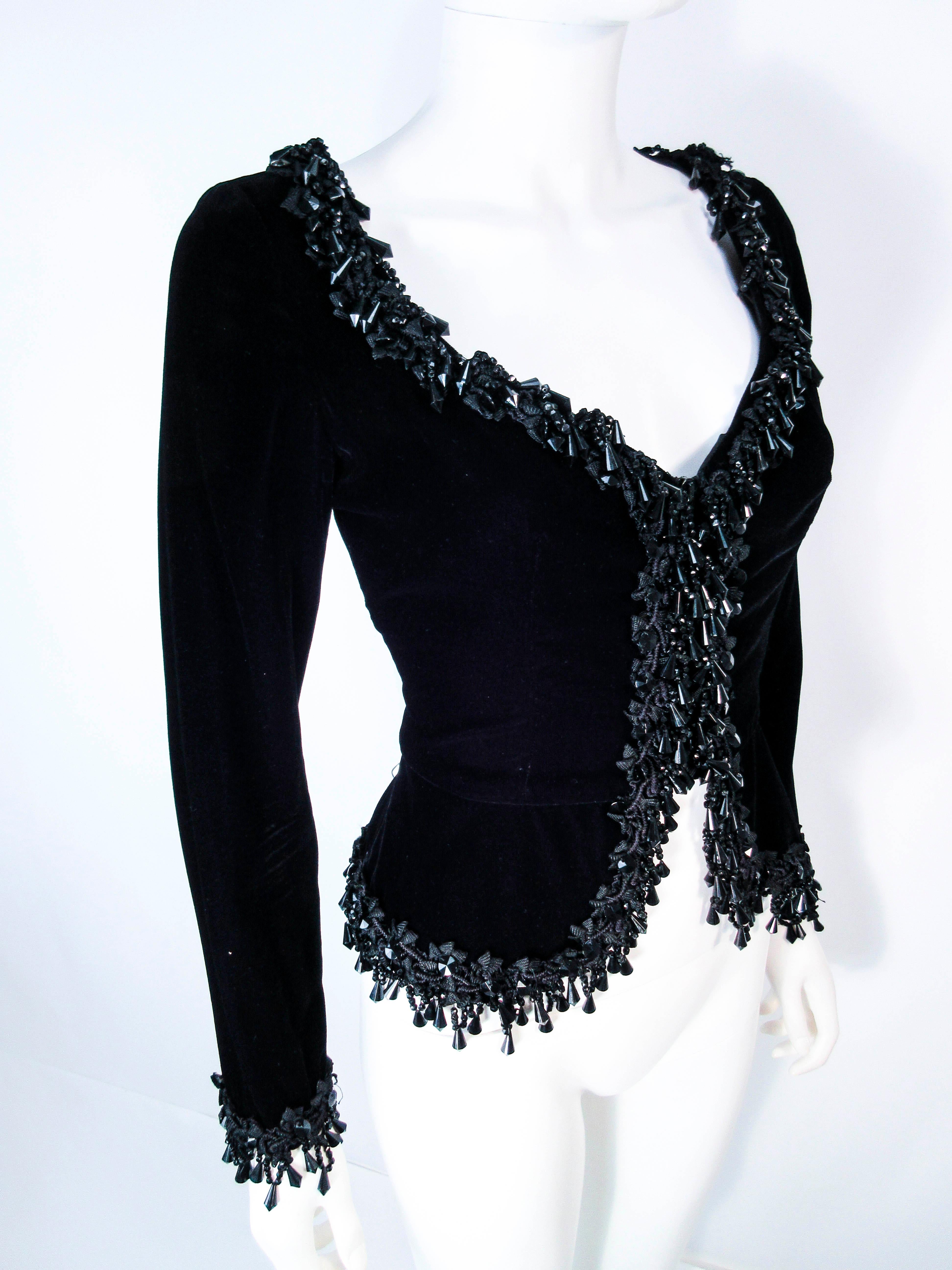 VICTOR COSTA Black Velvet Beaded Evening Jacket Size 4 6 For Sale 2