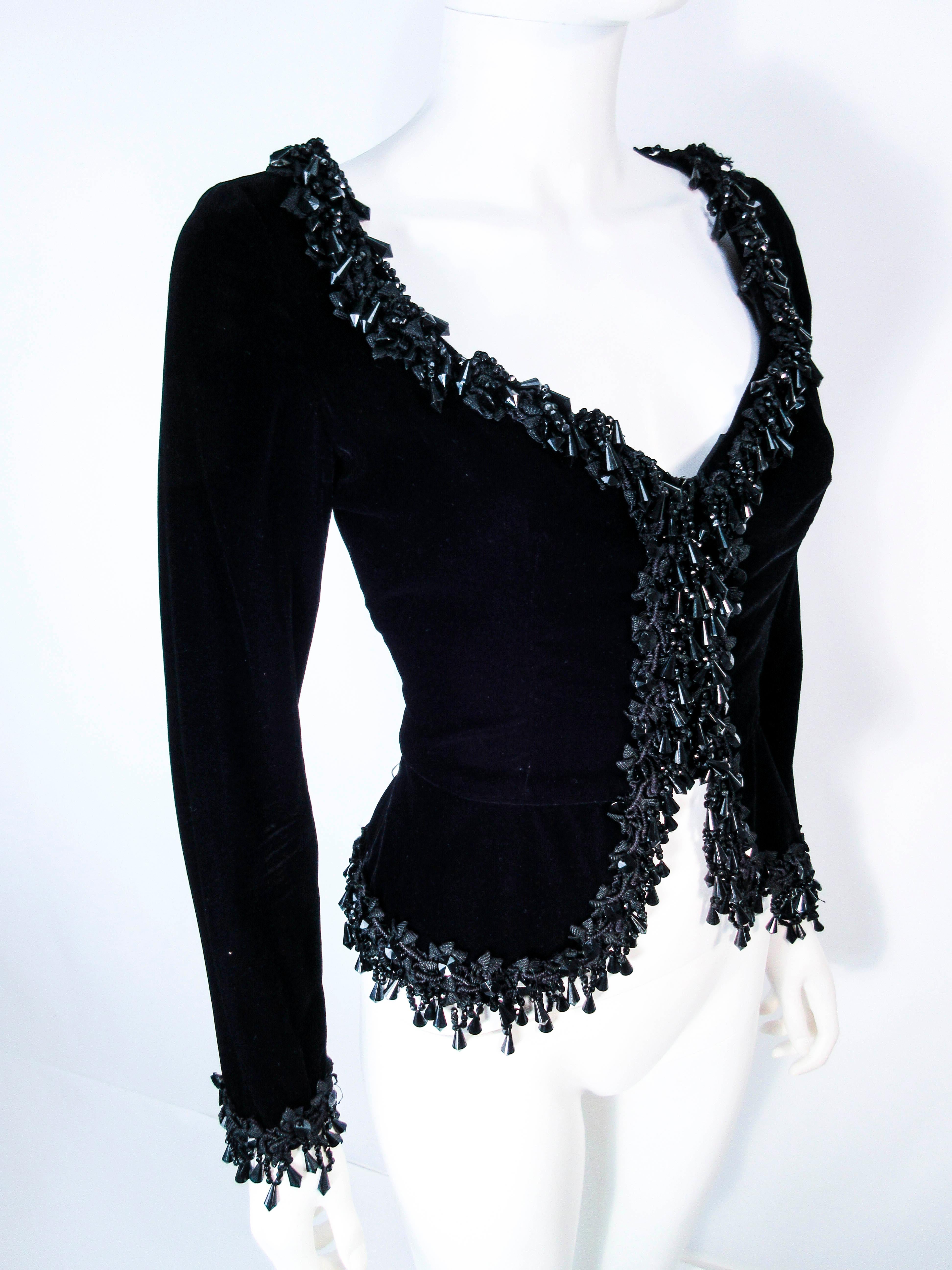 VICTOR COSTA Chaqueta de noche de terciopelo negro con cuentas Talla 4 6 en venta 4