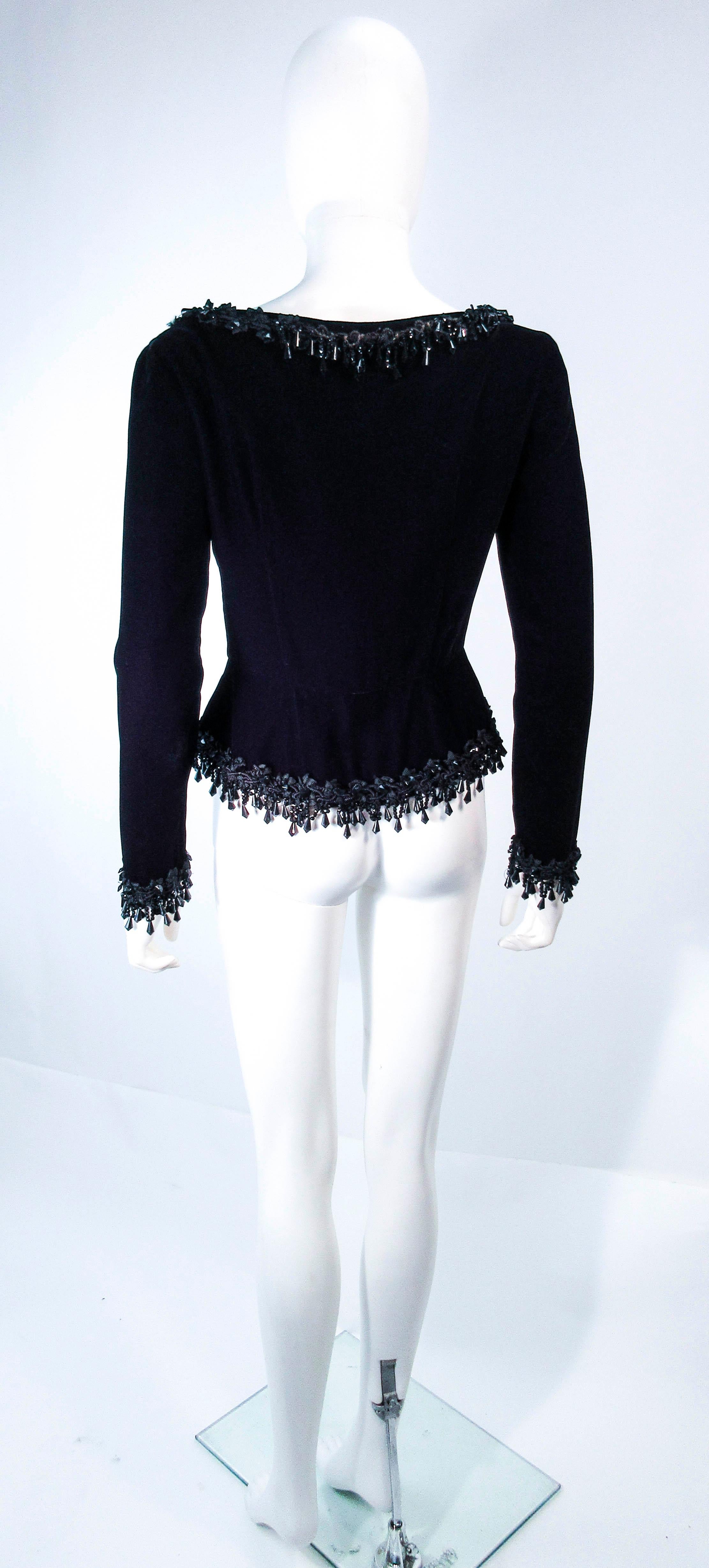 VICTOR COSTA Black Velvet Beaded Evening Jacket Size 4 6 For Sale 5