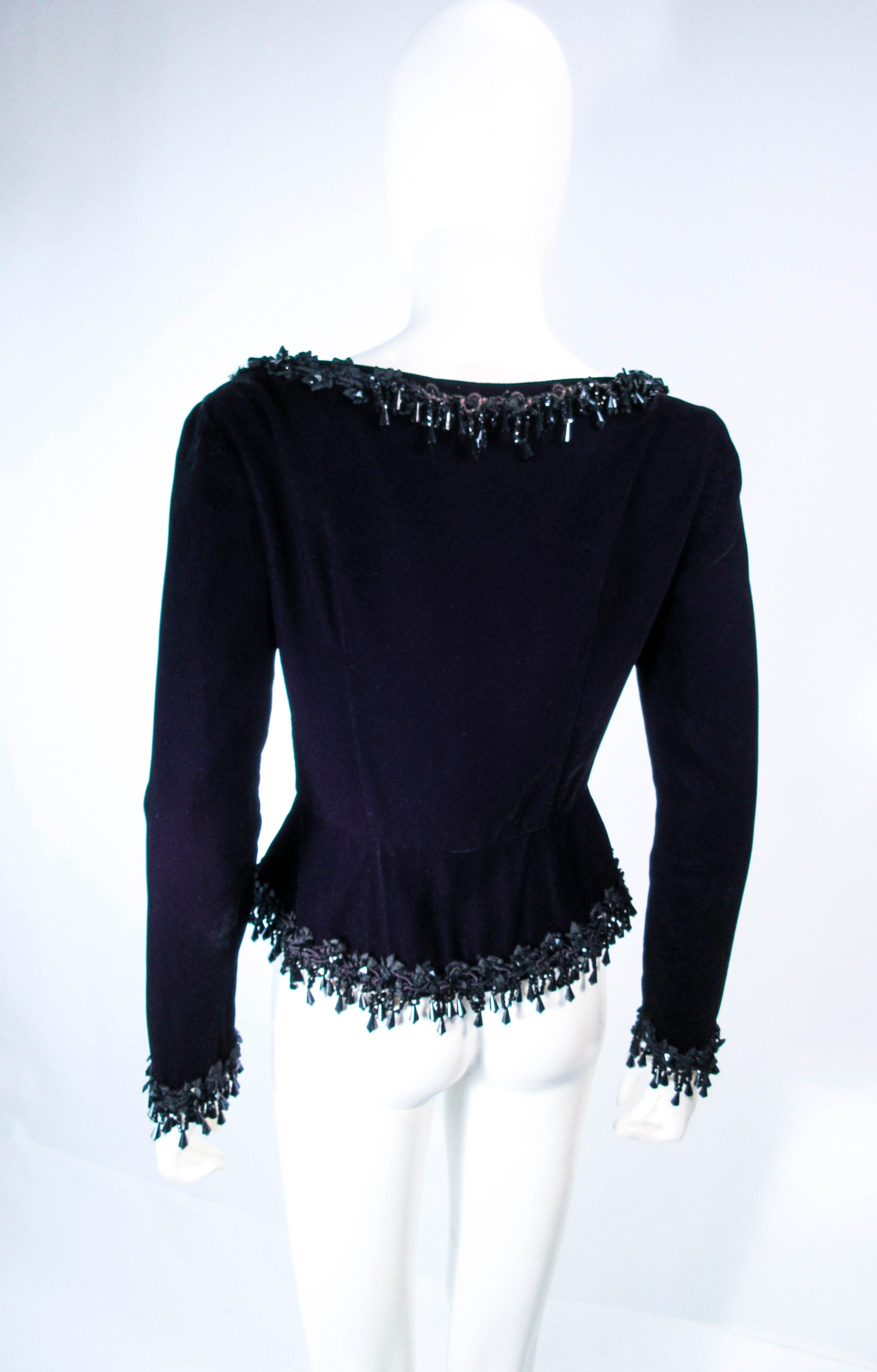 VICTOR COSTA Black Velvet Beaded Evening Jacket Size 4 6 For Sale 6