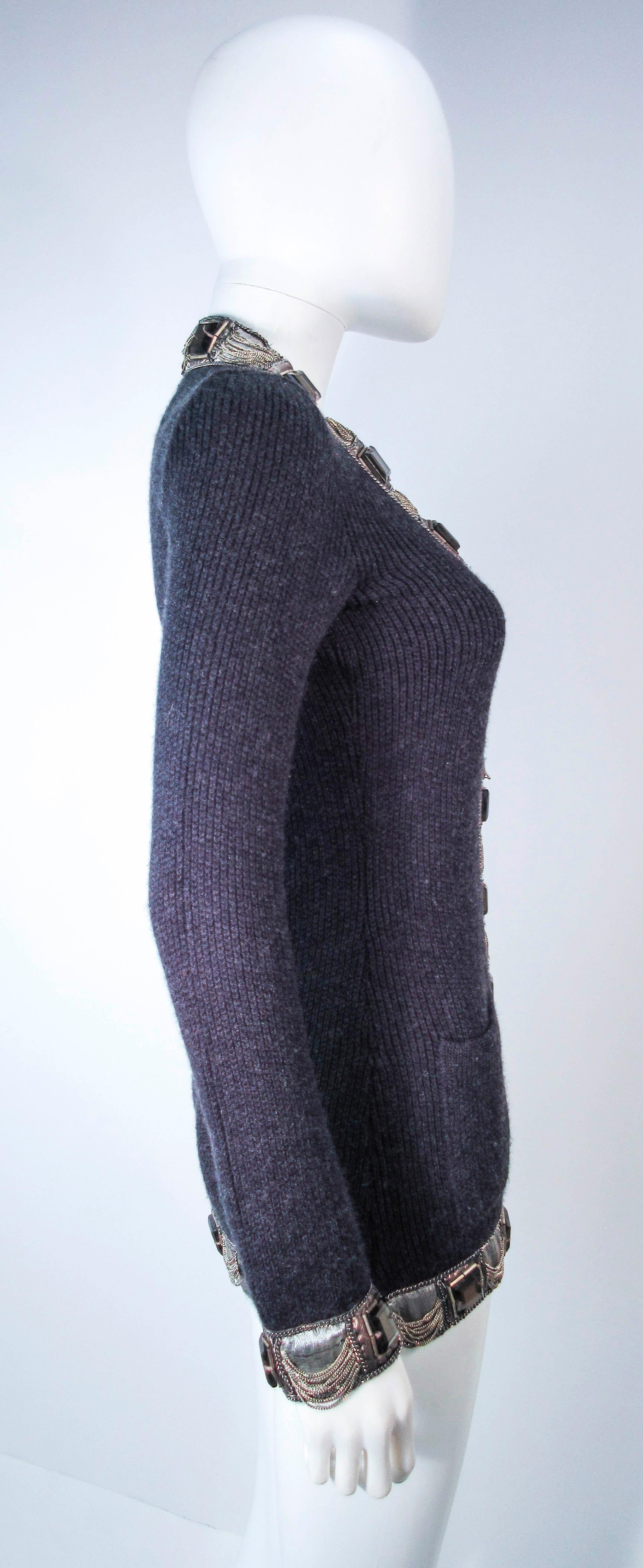 OSCAR DE LA RENTA Grey Embellished Cashmere Cardigan Size XS For Sale 7