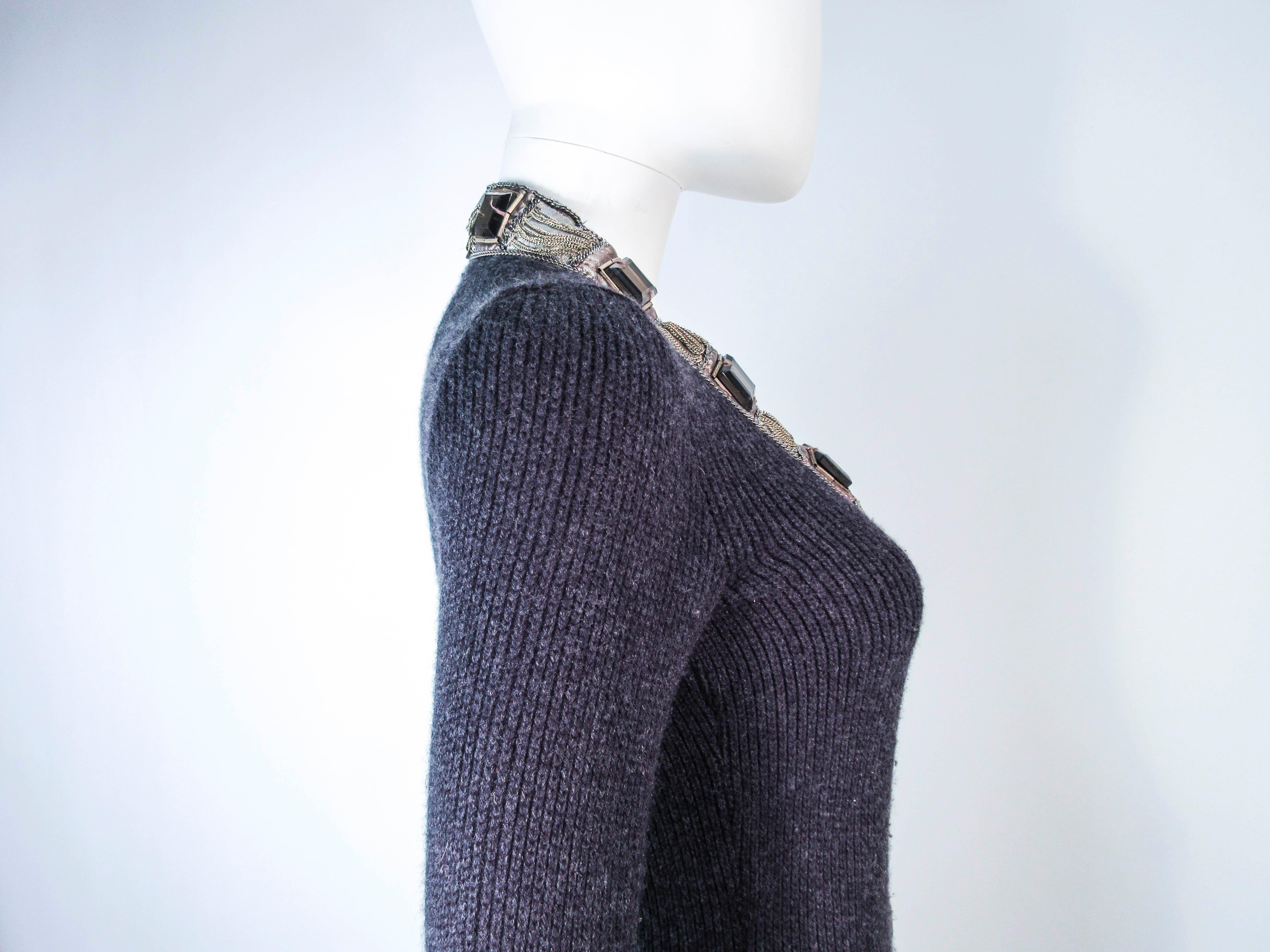 OSCAR DE LA RENTA Grey Embellished Cashmere Cardigan Size XS For Sale 8