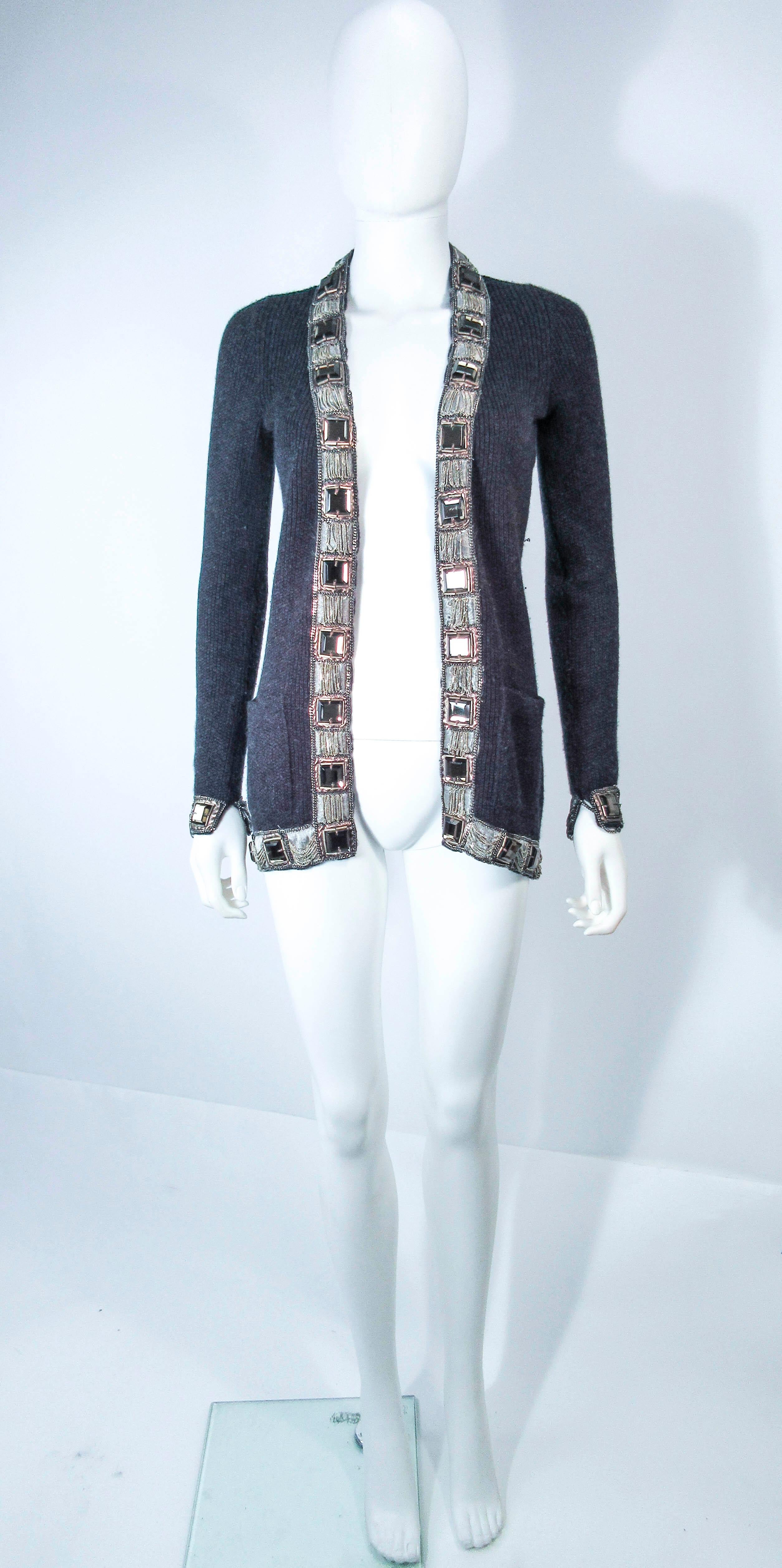 OSCAR DE LA RENTA Grey Embellished Cashmere Cardigan Size XS For Sale 1
