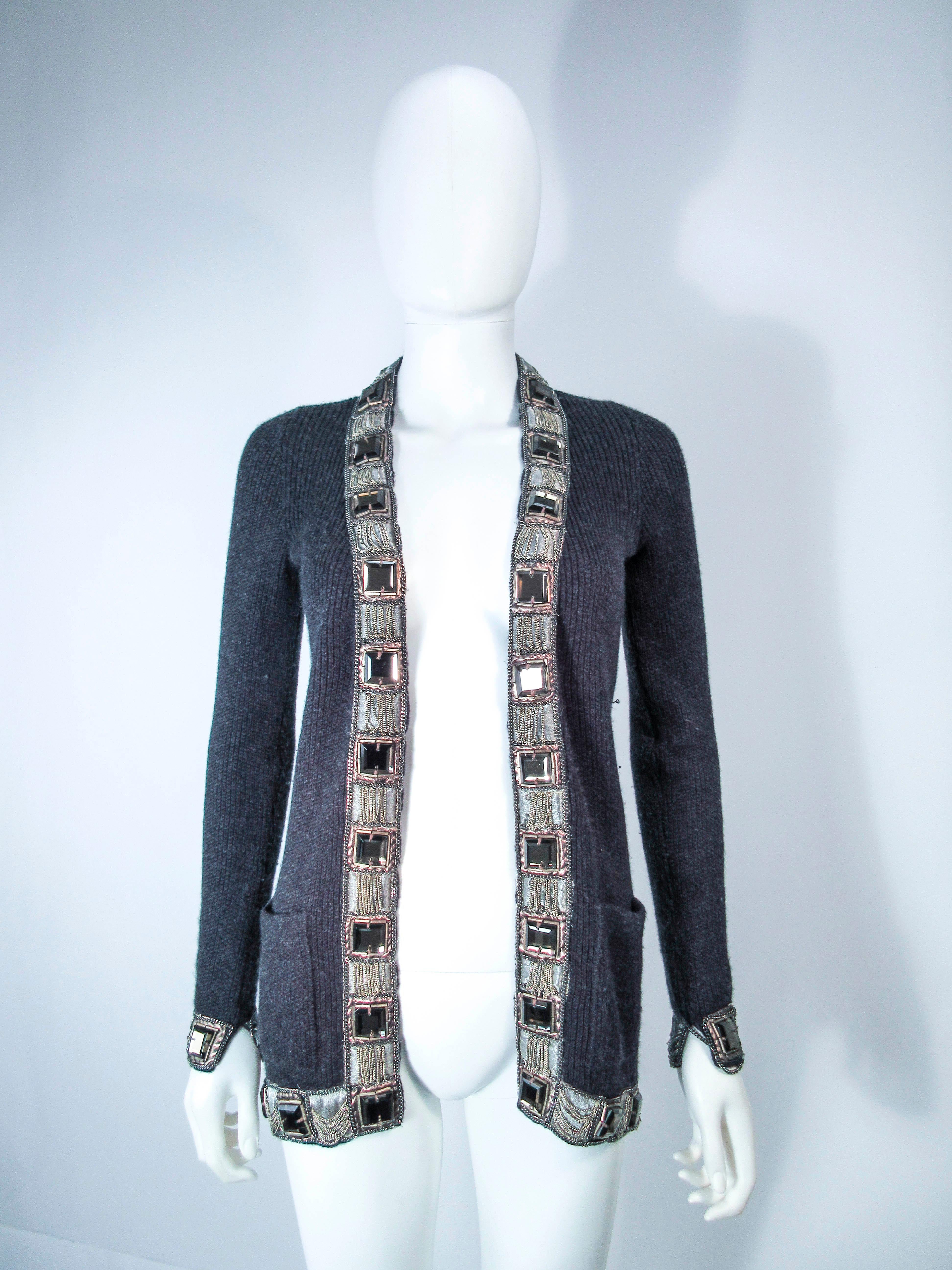 OSCAR DE LA RENTA Grey Embellished Cashmere Cardigan Size XS For Sale 2