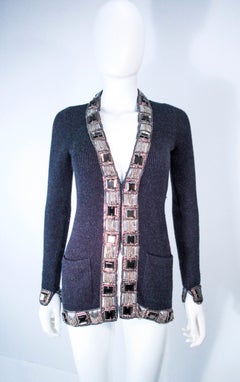 OSCAR DE LA RENTA Grey Embellished Cashmere Cardigan Size XS