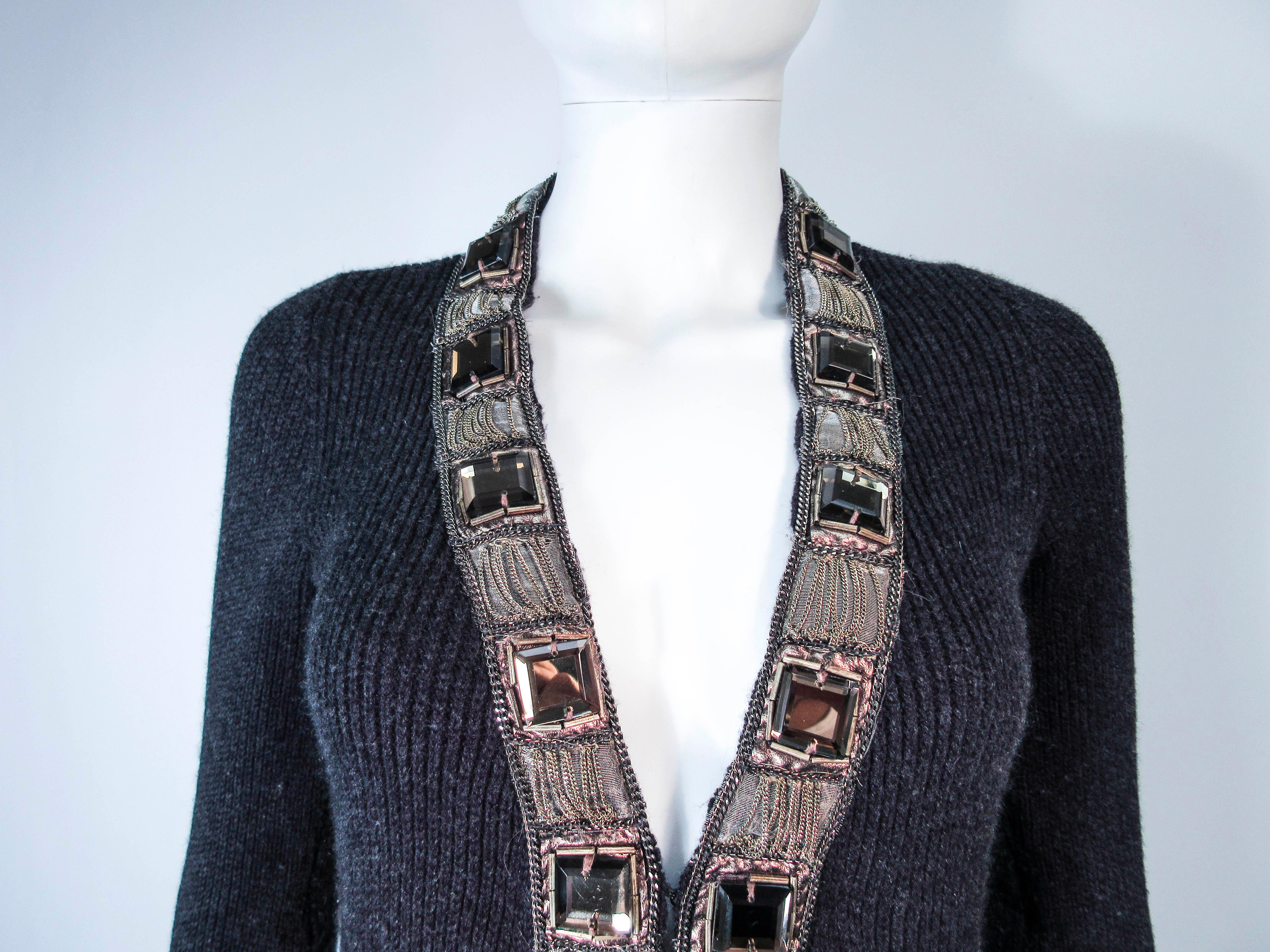 Women's OSCAR DE LA RENTA Grey Embellished Cashmere Cardigan Size XS For Sale